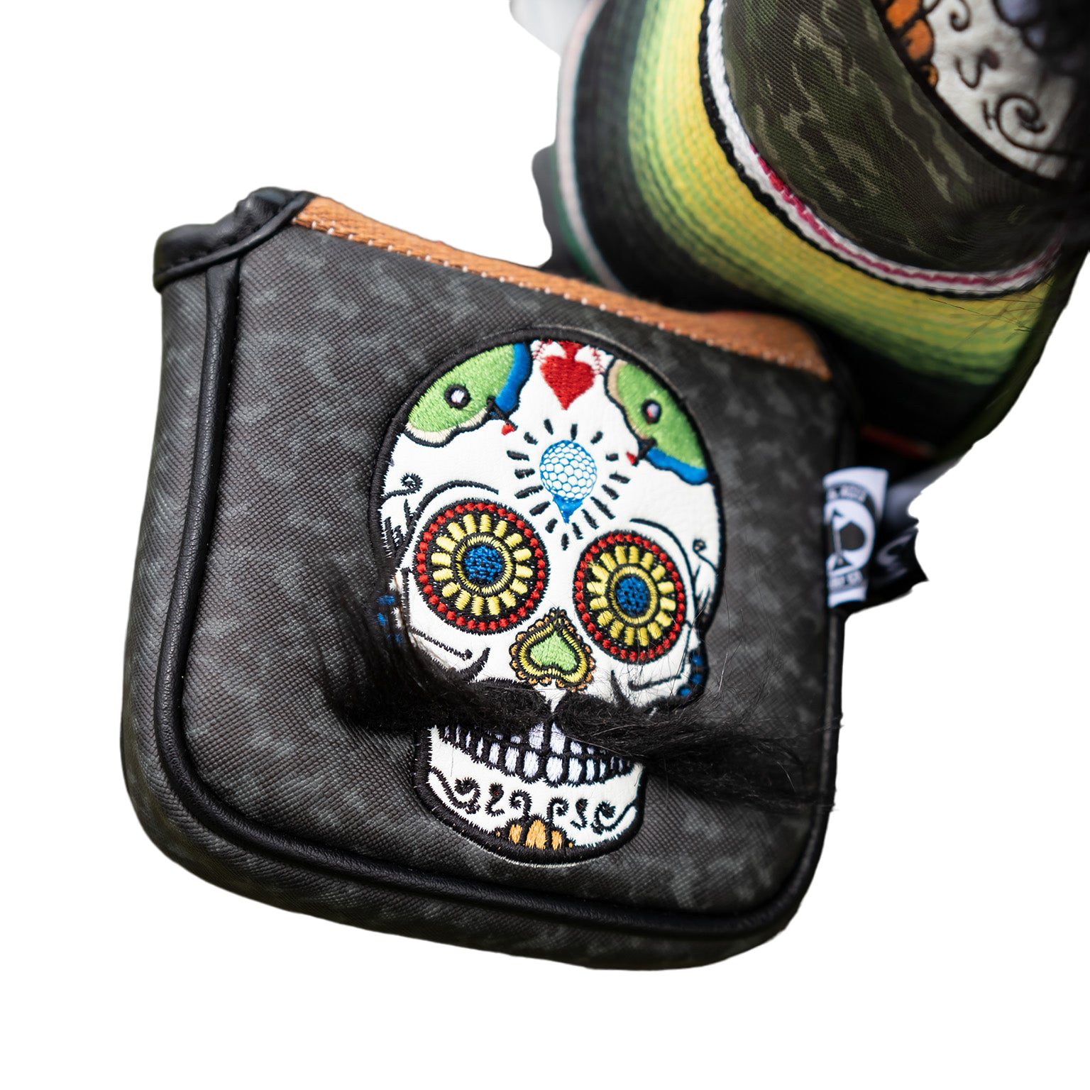 Pins & Aces Sugar Skull Putterhaube – Handgefertigte Leder-Schlägerhaube Mit Zuckerschädel-Motiv Für Golf-Putter