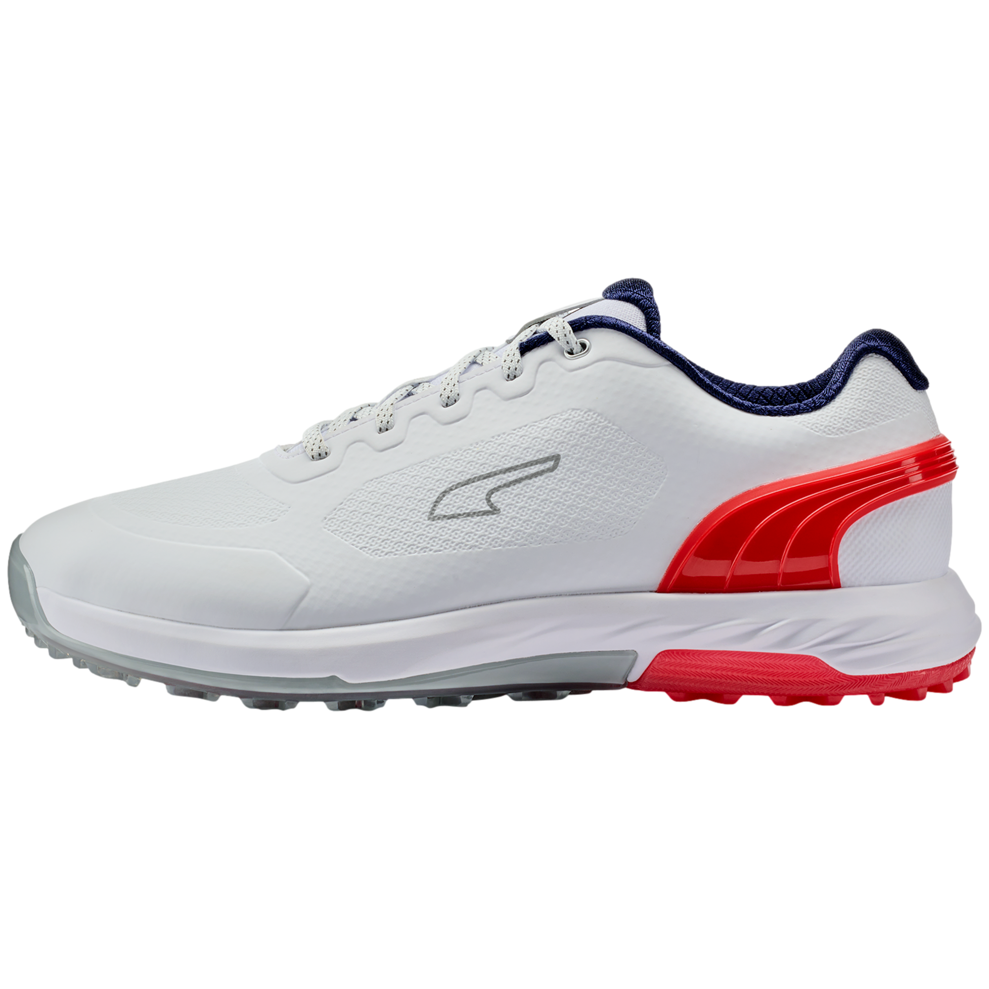 ALPHACAT NITRO Men's Golf Shoe, White/Navy/Red, 8 M - PUMA Spikeless