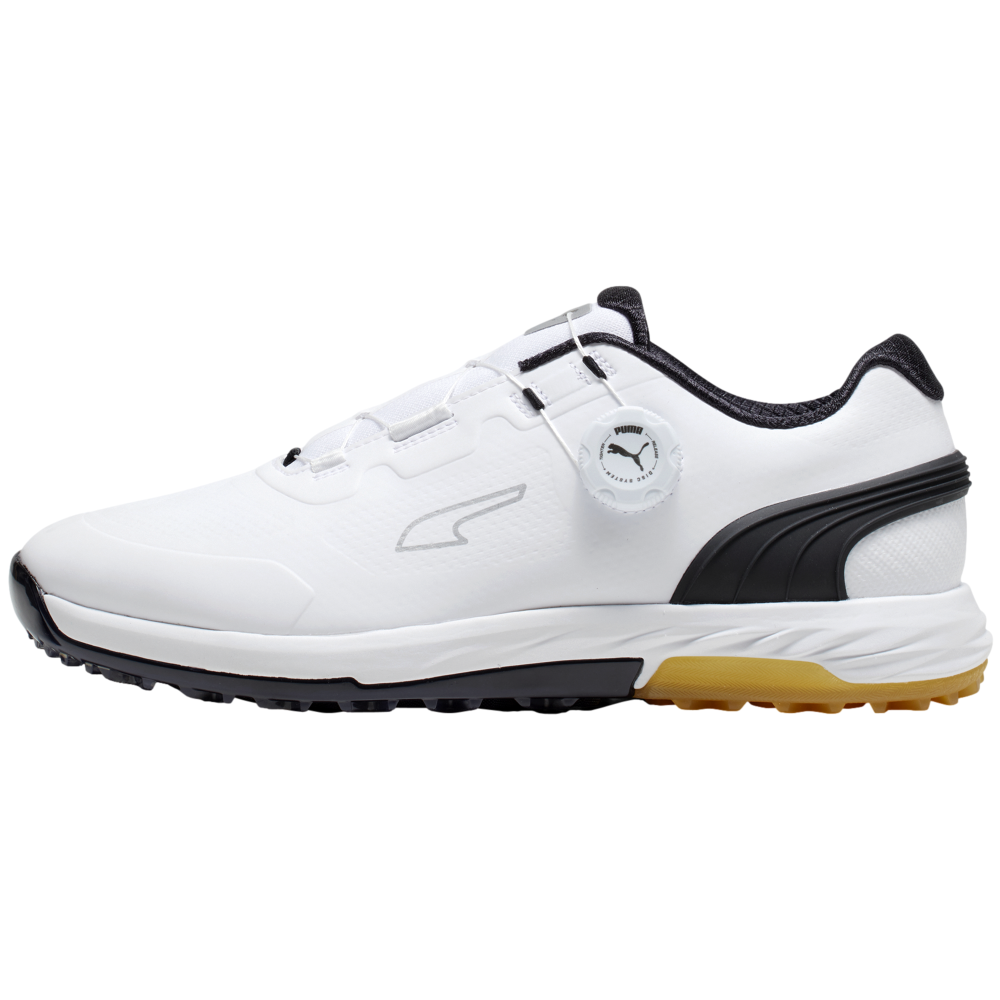 ALPHACAT NITRO Disc Men's Golf Shoe, White/Black/Gum, 8 M - PUMA Spikeless