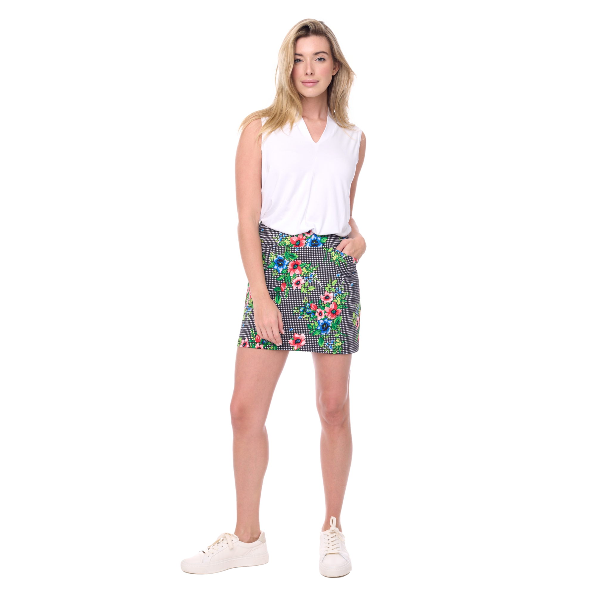 Picnic Floral Check Women's 16" Golf Skort