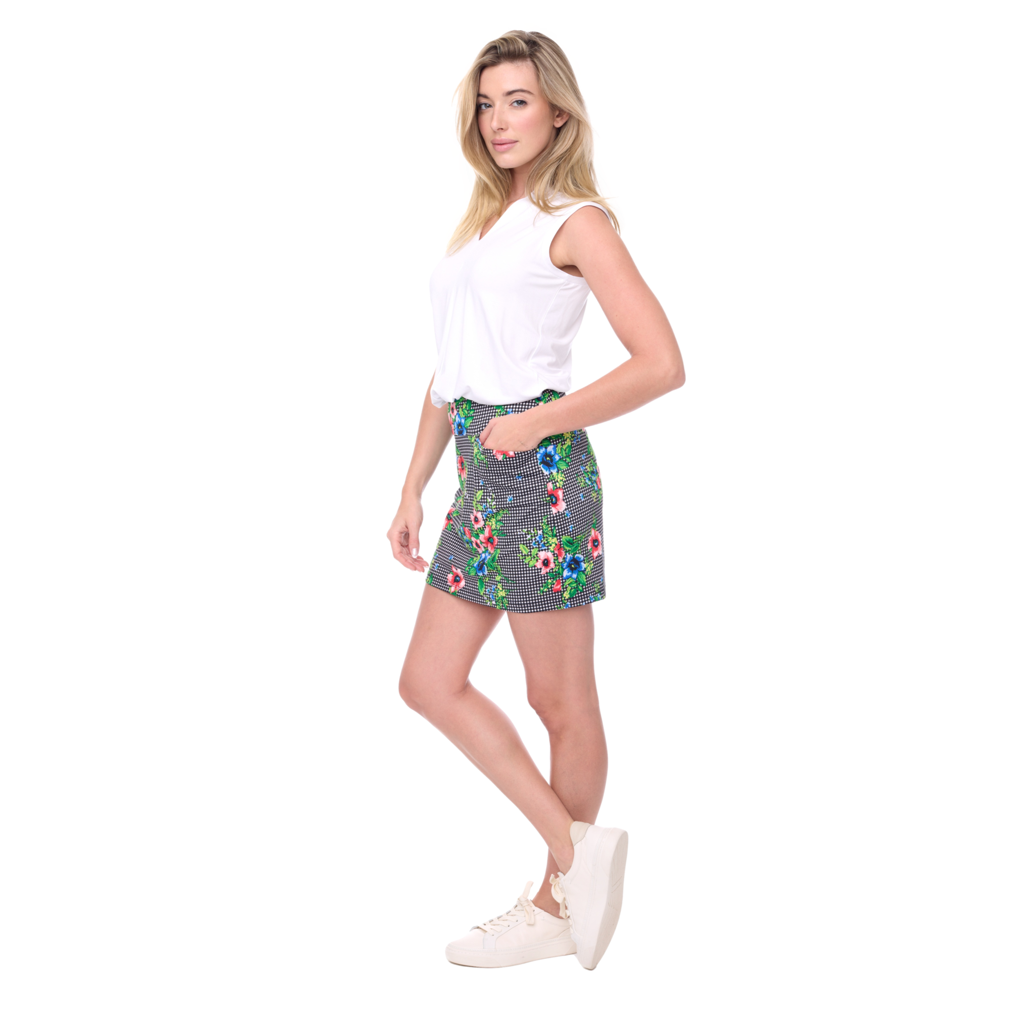 Picnic Floral Check Women's 16" Golf Skort
