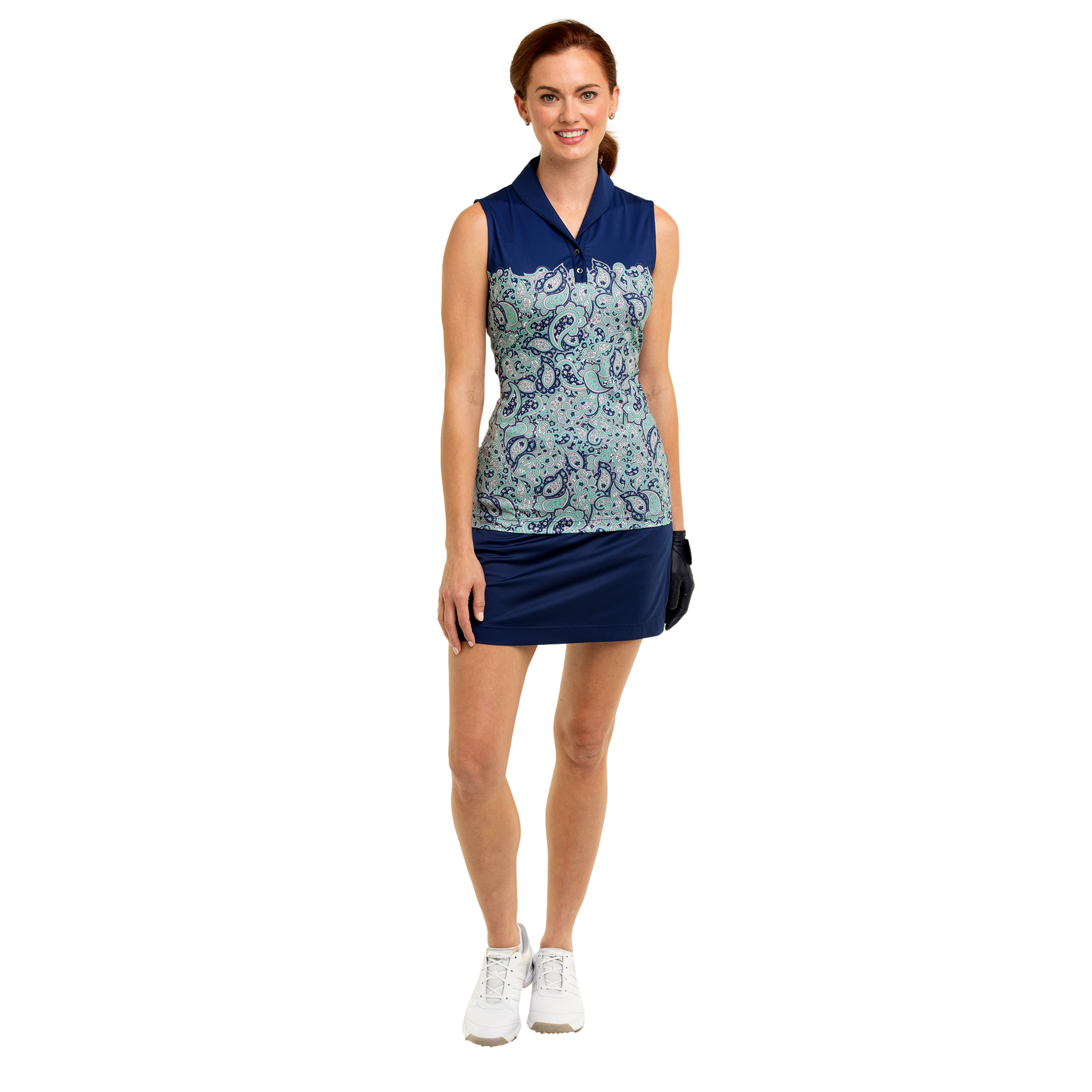Paisley Block Mockneck Women's Sleeveless Golf Shirt