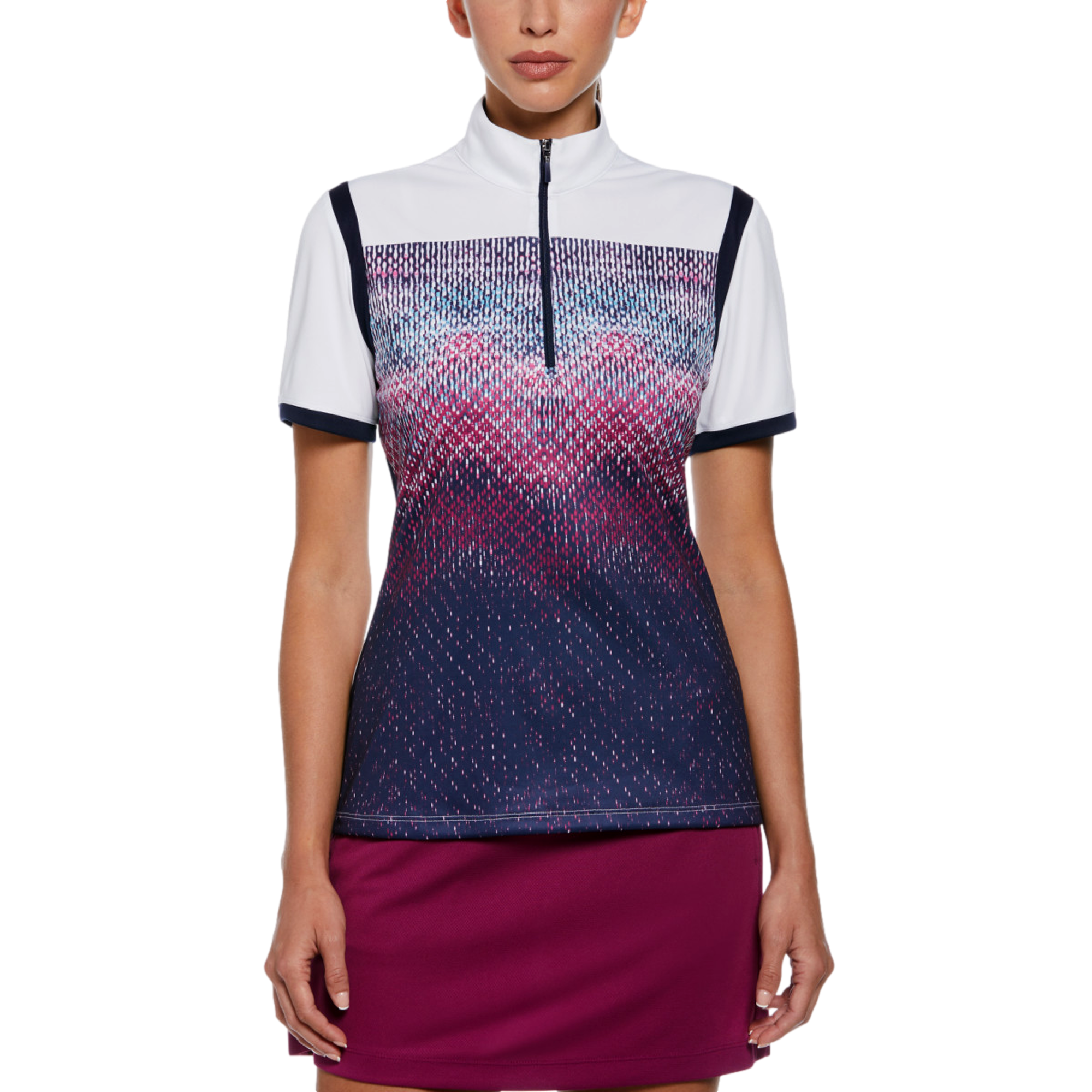 Texture Blocked Quarter Zip Women's Short Sleeve Golf Shirt