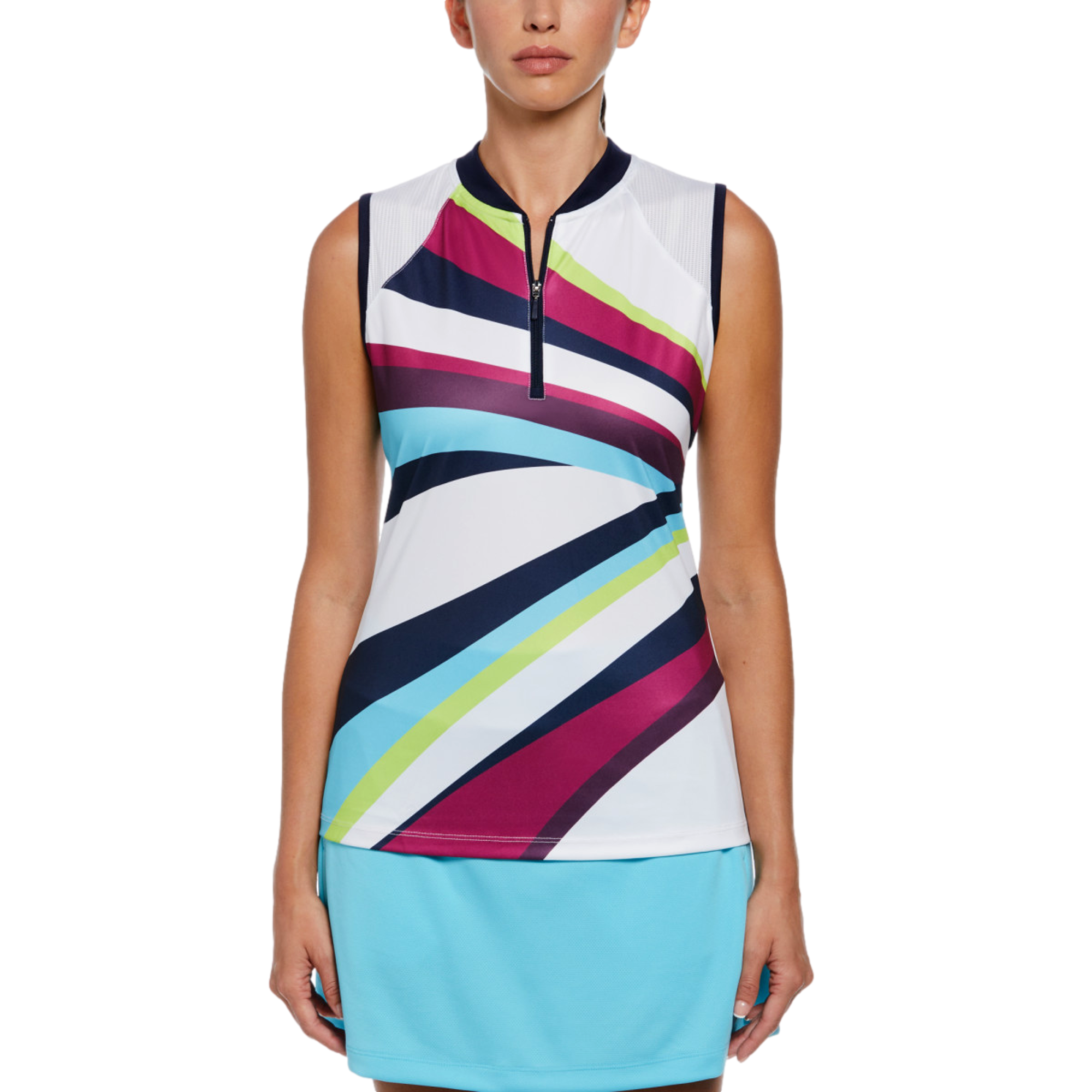 Bold Stripe Sleeveless Quarter Zip Top