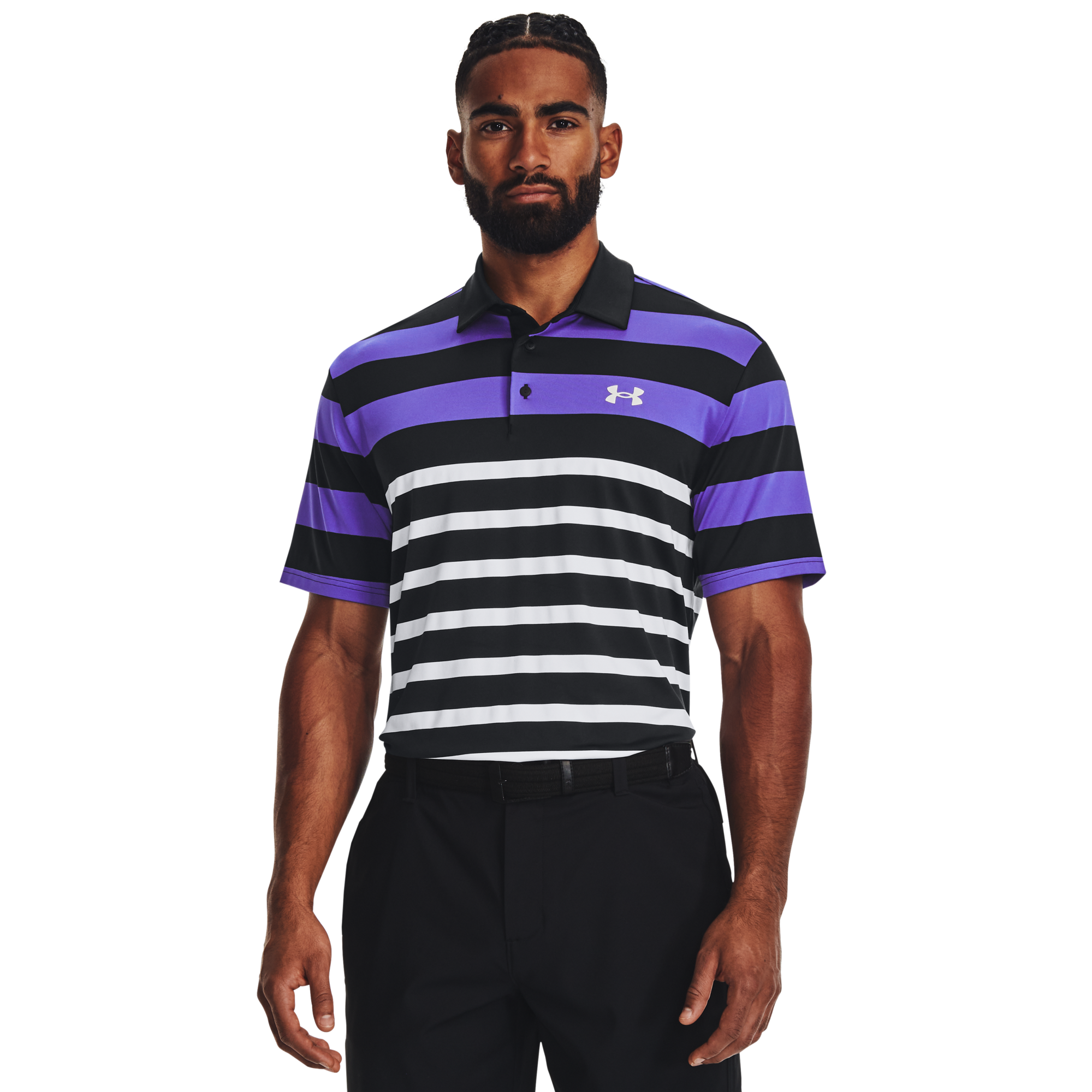 Under Armour Men's UA Playoff 3.0 Stripe Polo, Black/Purple