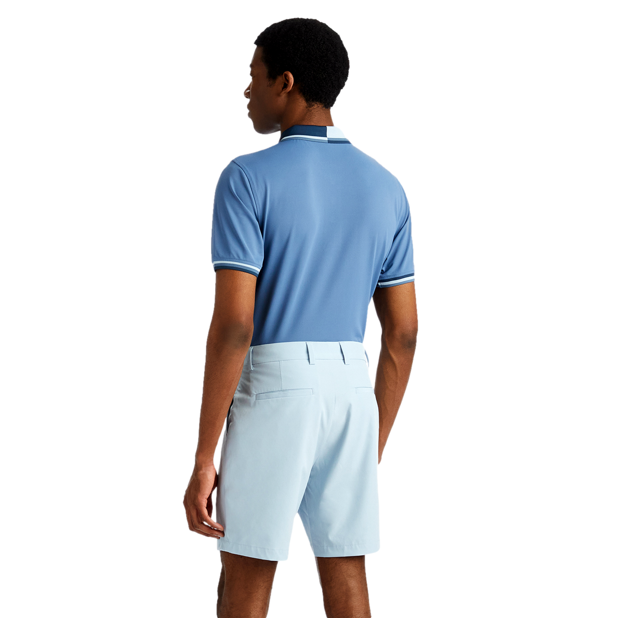 Two Tone Rib Collar Tech Pique Men's Short Sleeve Golf Polo Shirt