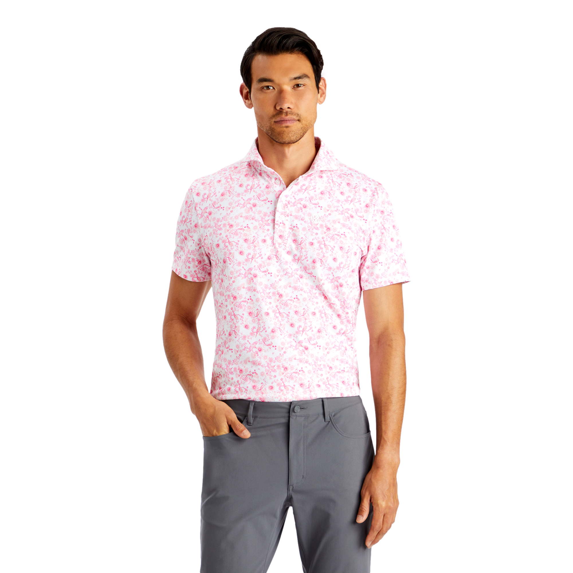 Botanic Garden Tech Jersey Modern Spread Collar Men's Short Sleeve Golf Polo Shirt