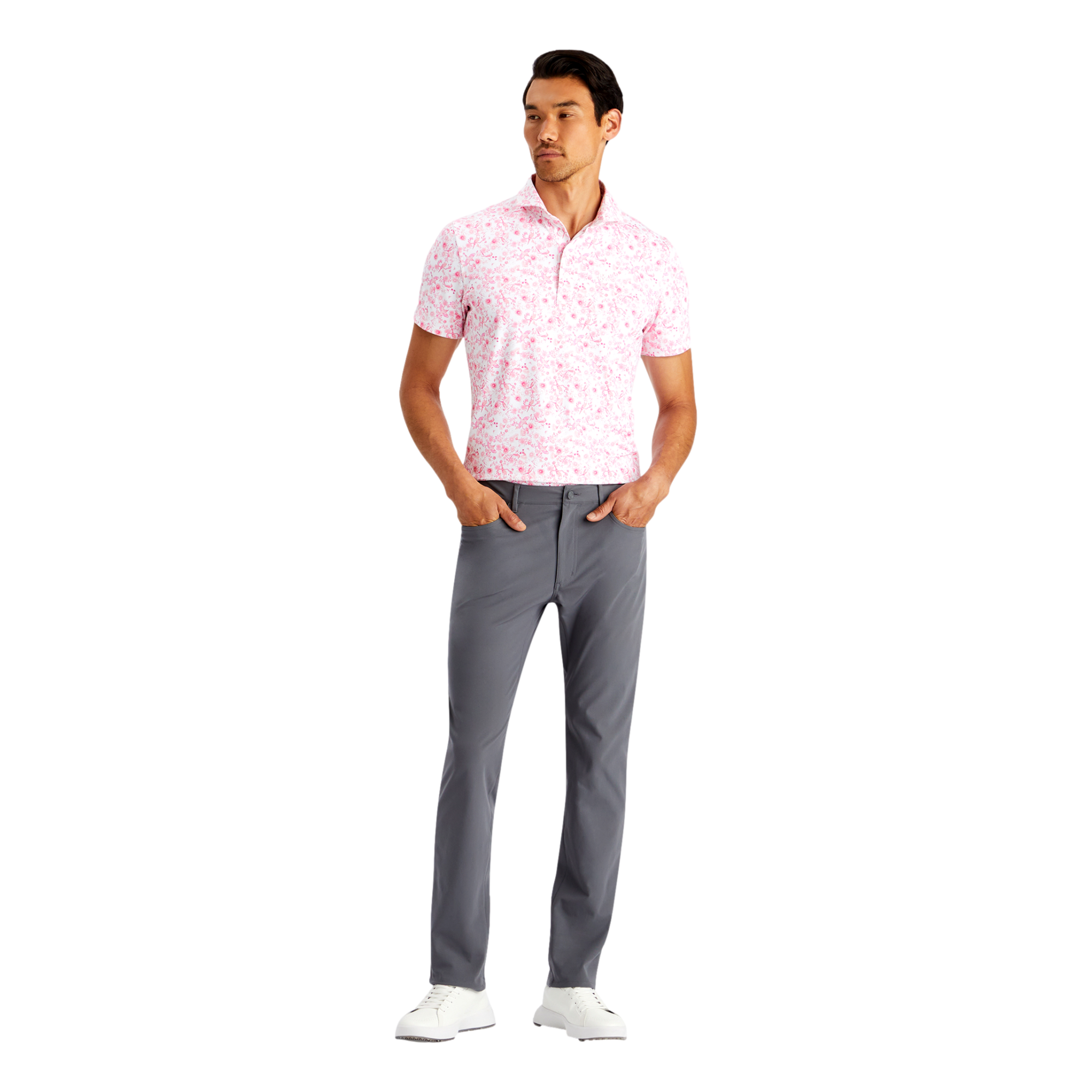 Botanic Garden Tech Jersey Modern Spread Collar Men's Short Sleeve Golf Polo Shirt