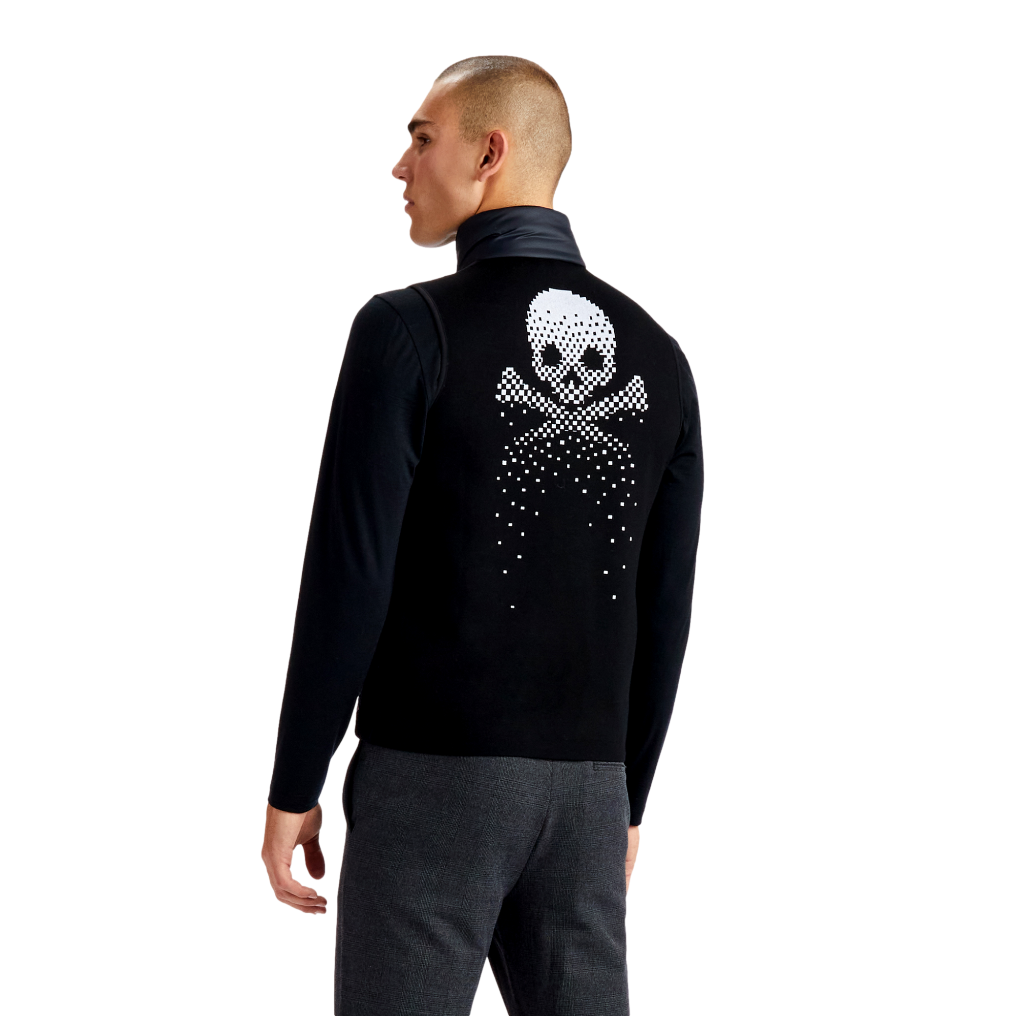 Pixelated Skull & Tees Merino Wool Full Zip Vest