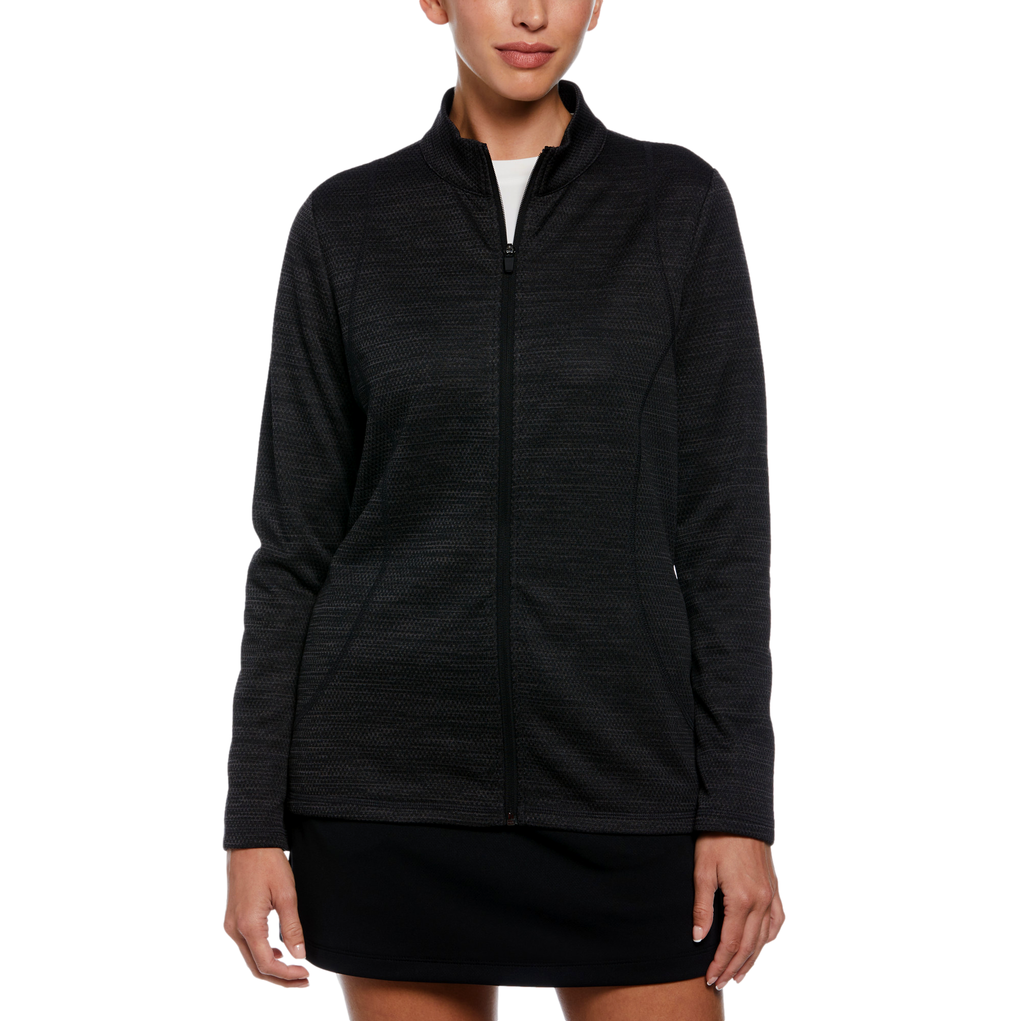 PGA TOUR Apparel Midweight Textured Fleece Full Zip Jacket, Black Golf