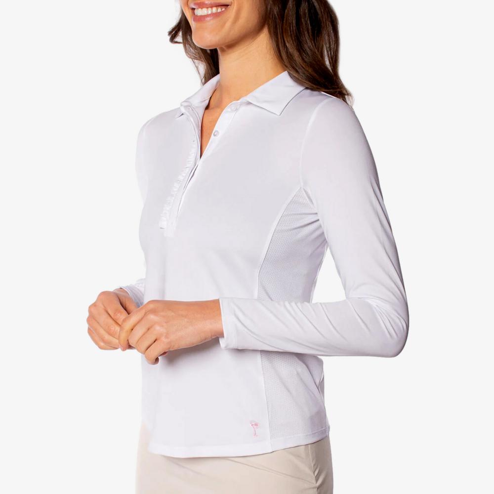 Ruffled Solid Long Sleeve Polo Shirt