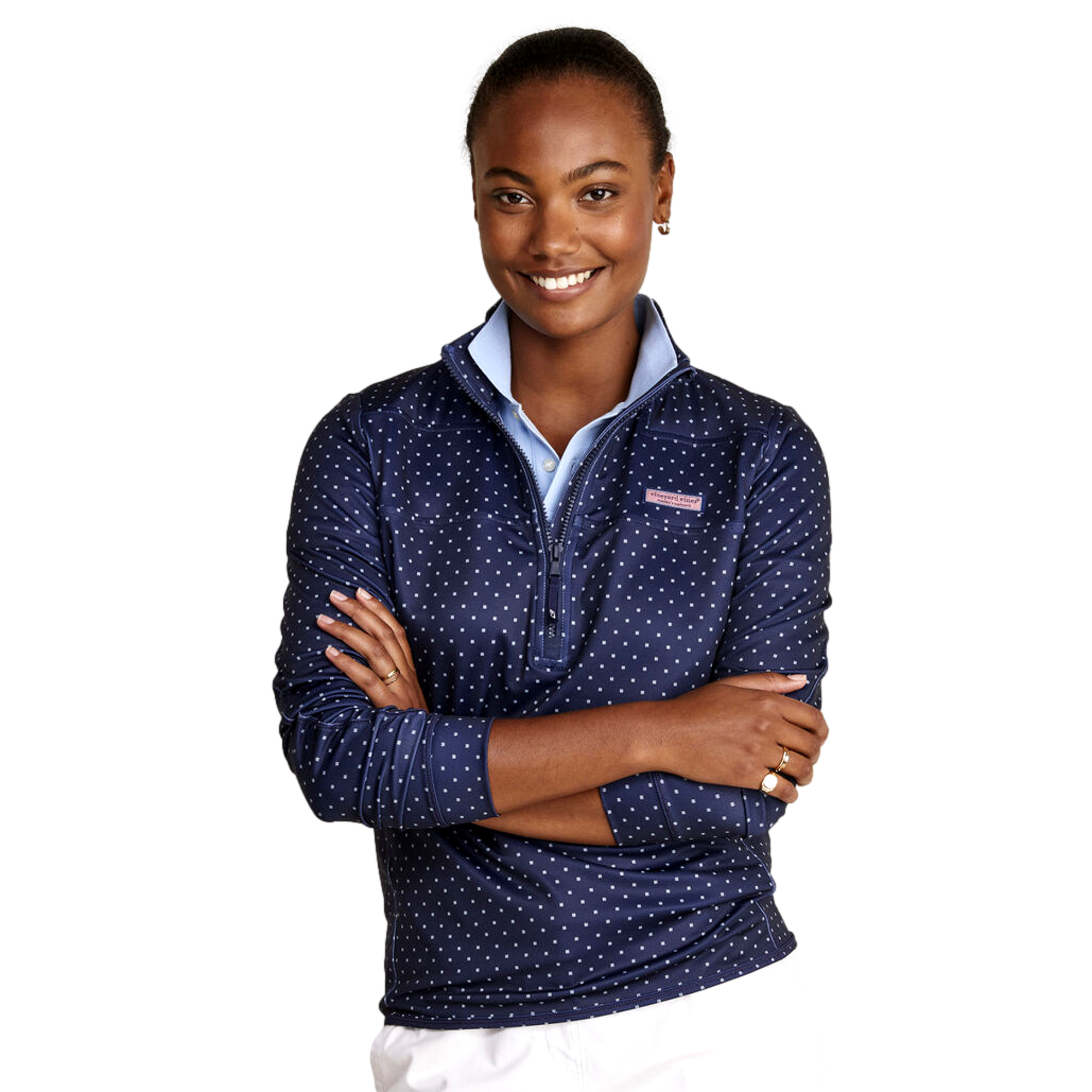 Vineyard Vines Sankaty Shep Foulard Dot Quarter Zip Pull Over