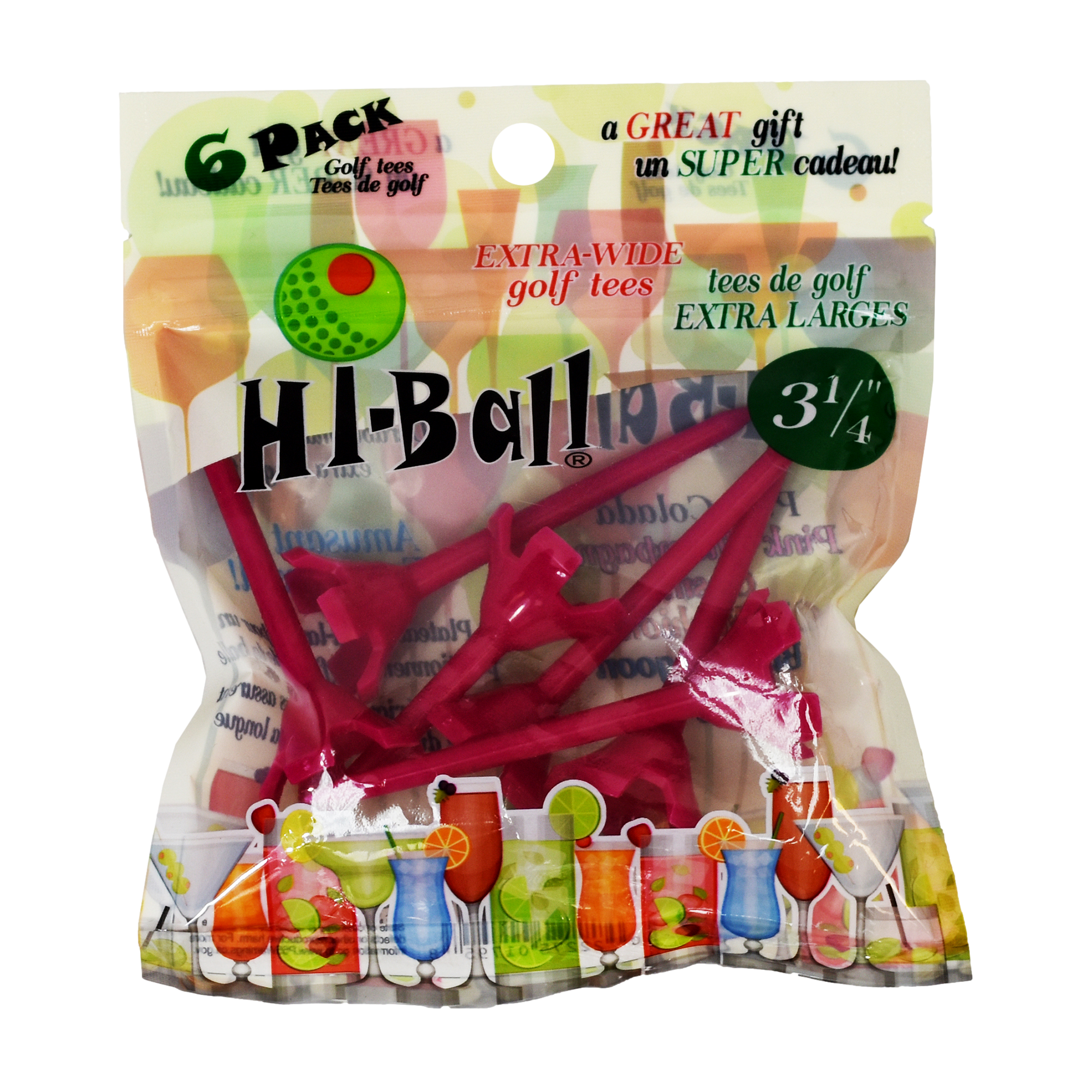 Hi-Ball Golf Tees 3-1/4" Solid Pink 6-Pack