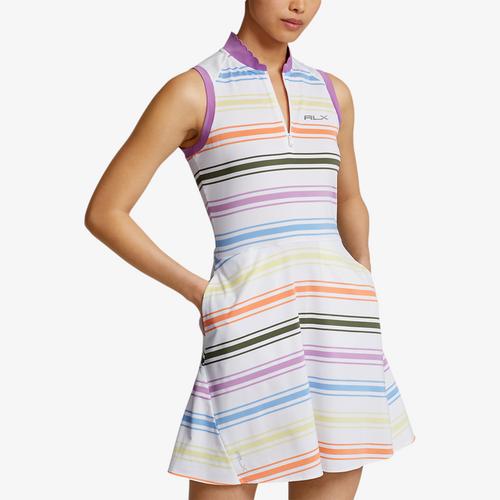 Striped Hybrid Mesh & Jersey Sleeveless Dress