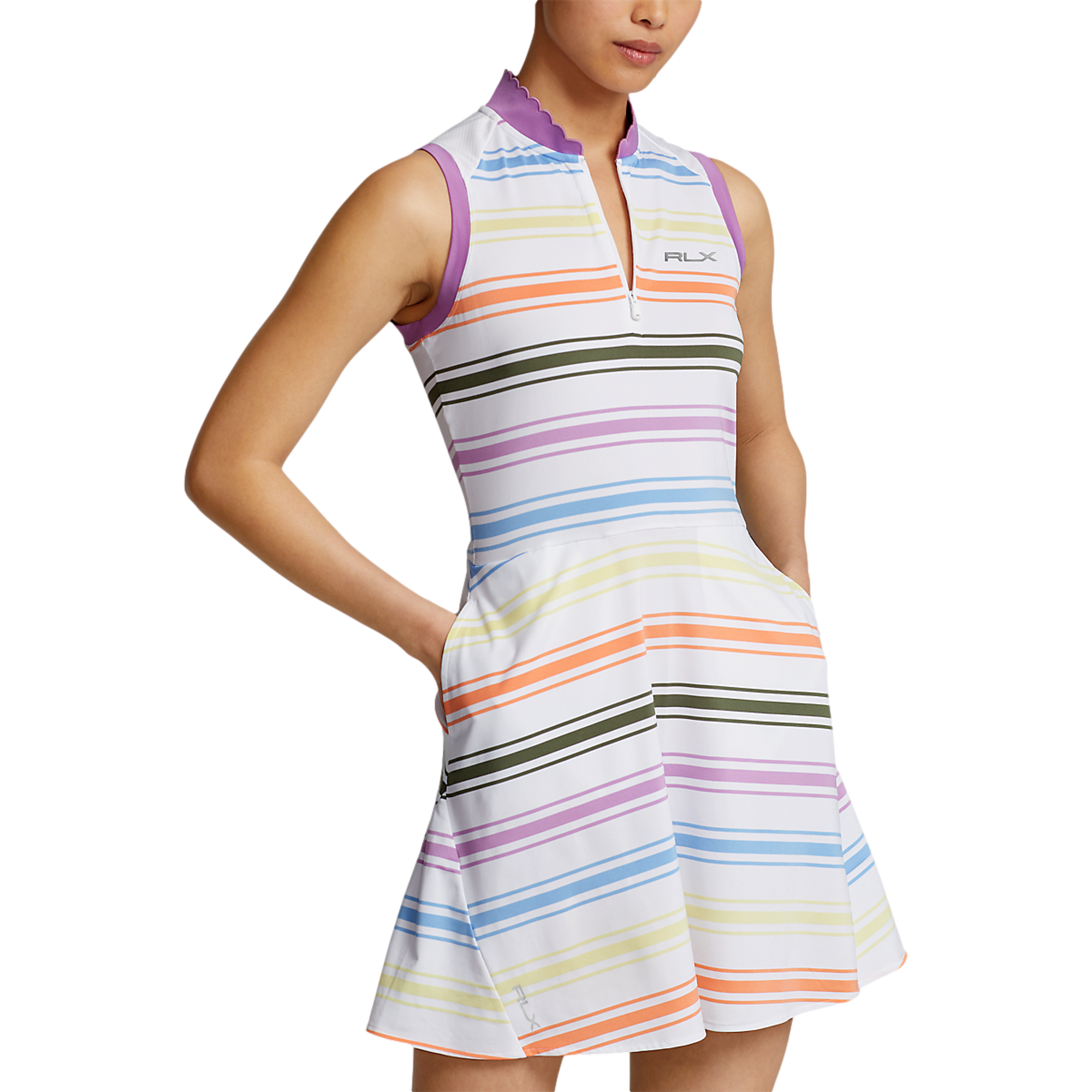 Striped Hybrid Mesh & Jersey Sleeveless Dress