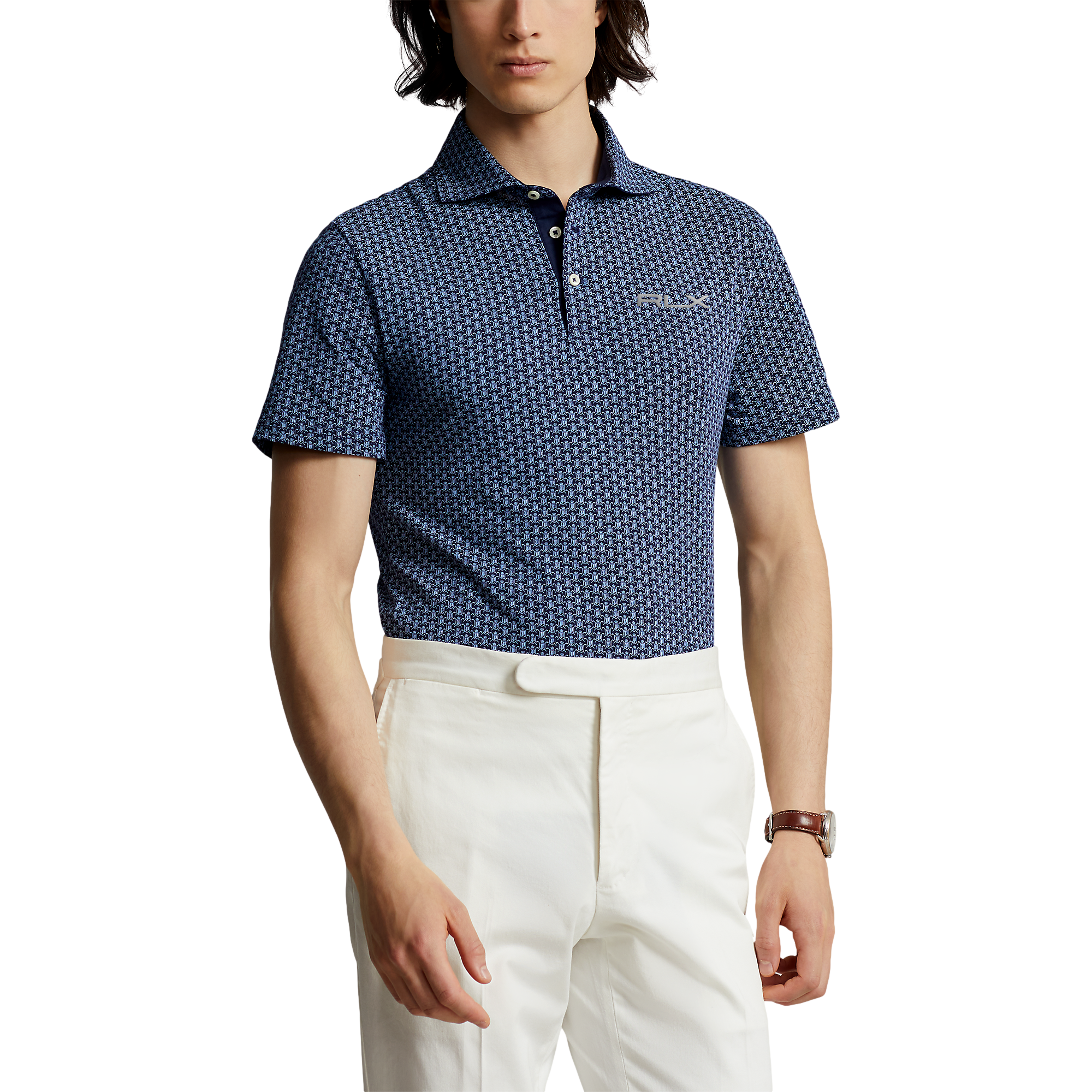Shield Crest Print Men's Short Sleeve Golf Polo Shirt