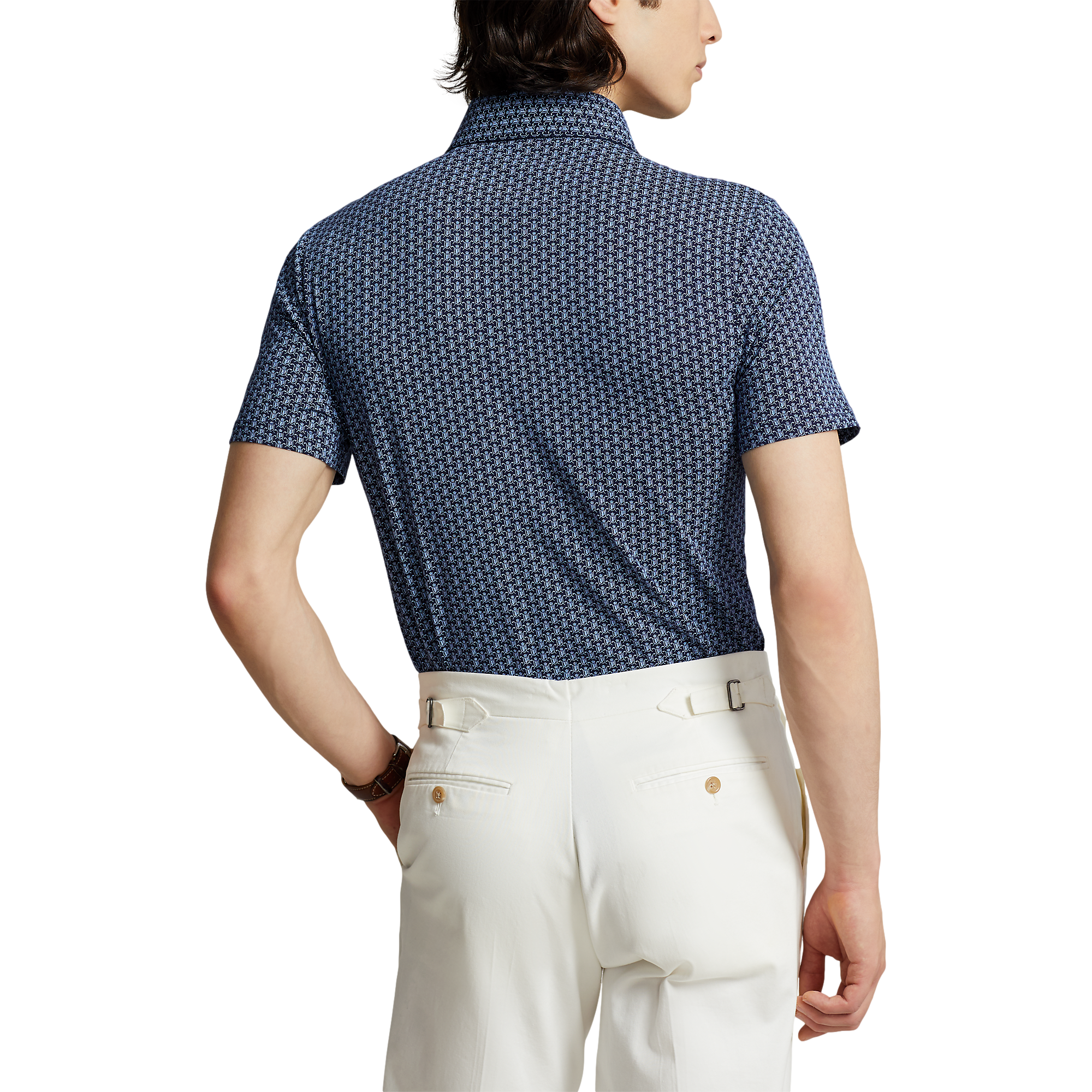 Shield Crest Print Men's Short Sleeve Golf Polo Shirt