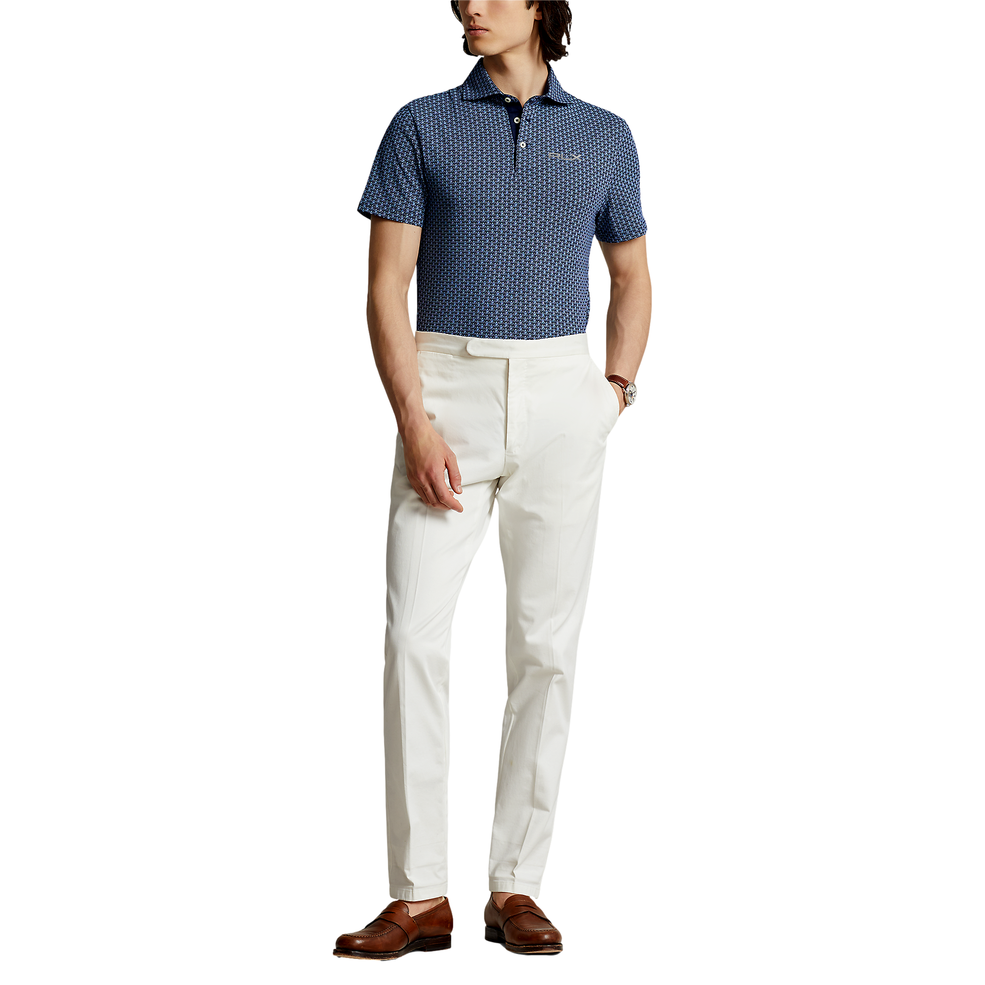 Shield Crest Print Men's Short Sleeve Golf Polo Shirt