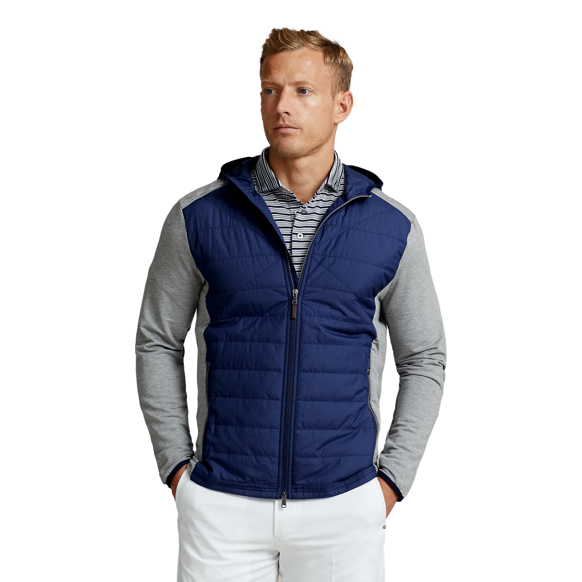 Polo Ralph Lauren RLX Full Zip Wool Jacket With Hood, Navy/Grey, M