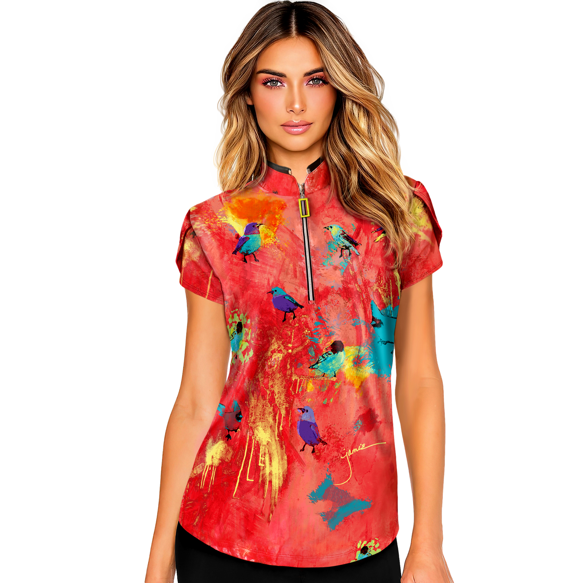 Tweet Bird Print Women's Short Sleeve Golf Shirt