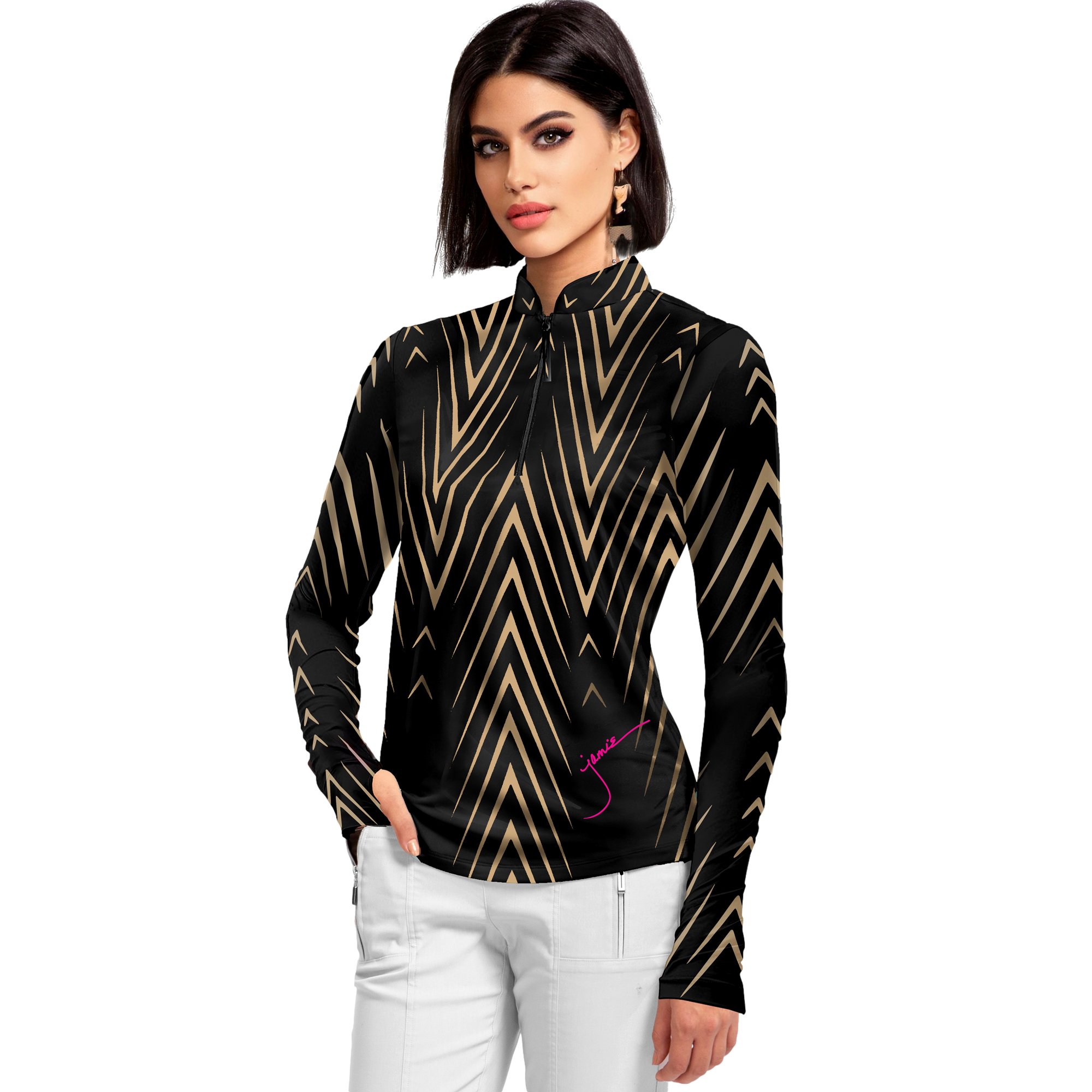 Darts Chevron Quarter Zip Pull Over