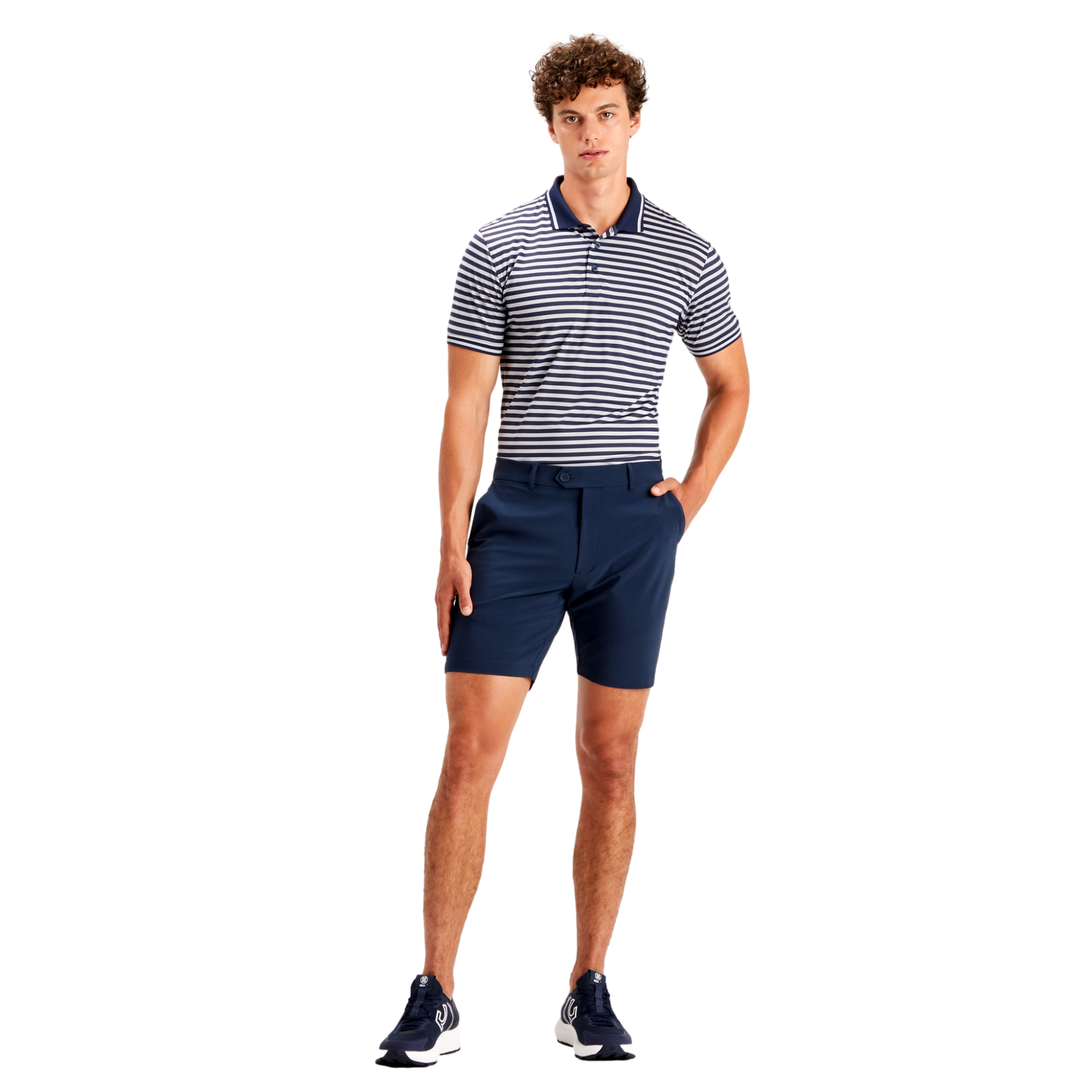 Perforated Stripe Men's Short Sleeve Golf Polo Shirt