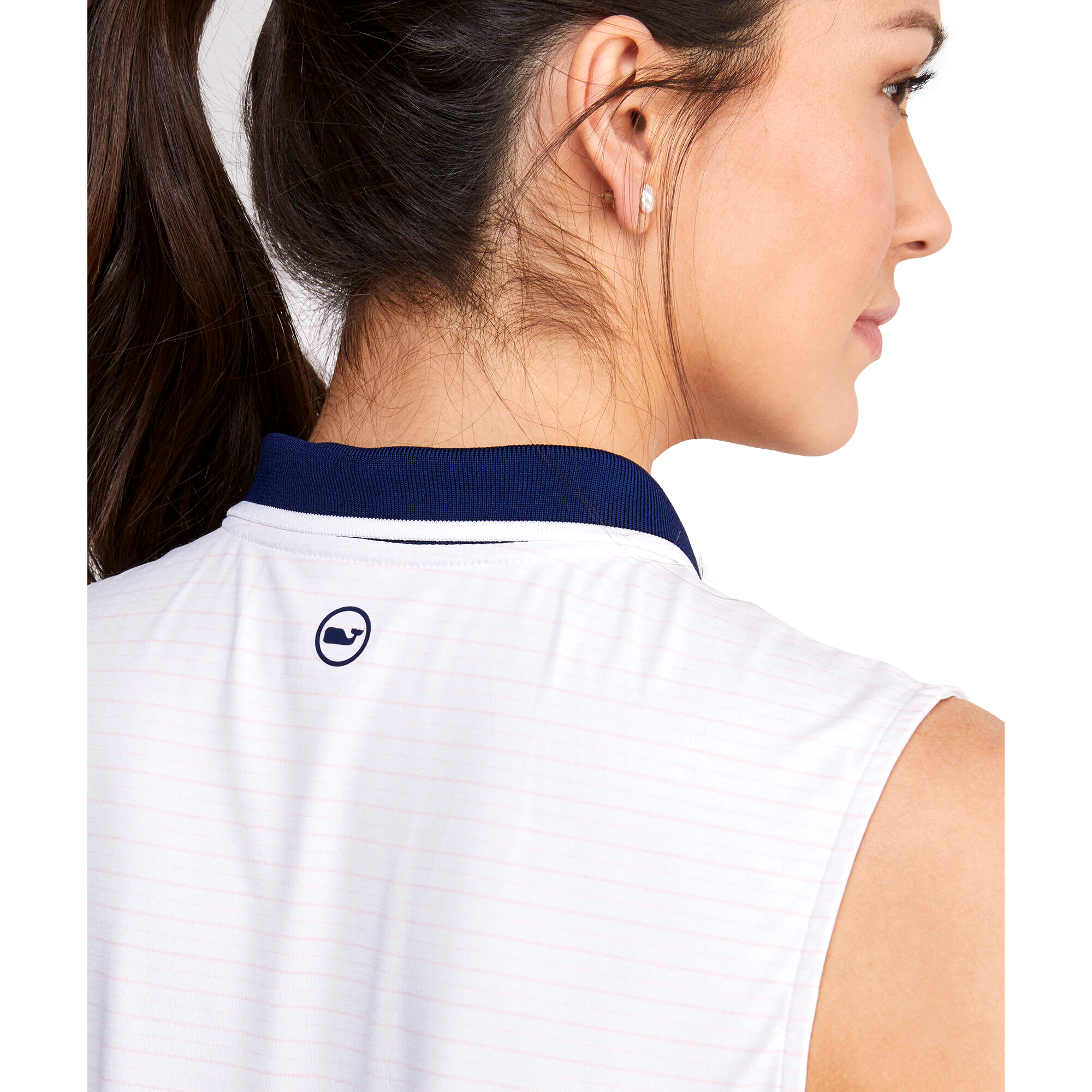 Striped Contrast Collar Women's Sleeveless Golf Polo Shirt