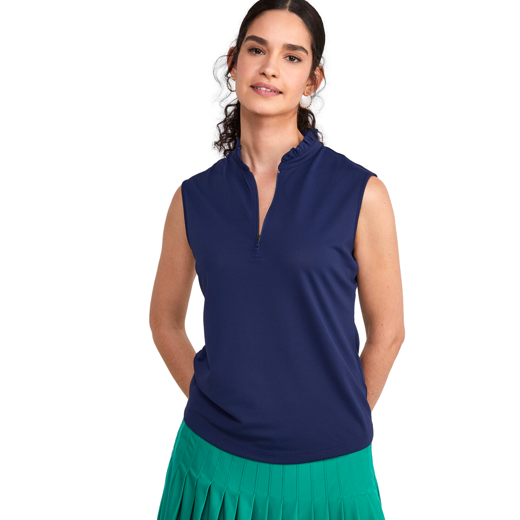 Ruffled Sleeveless Polo Shirt
