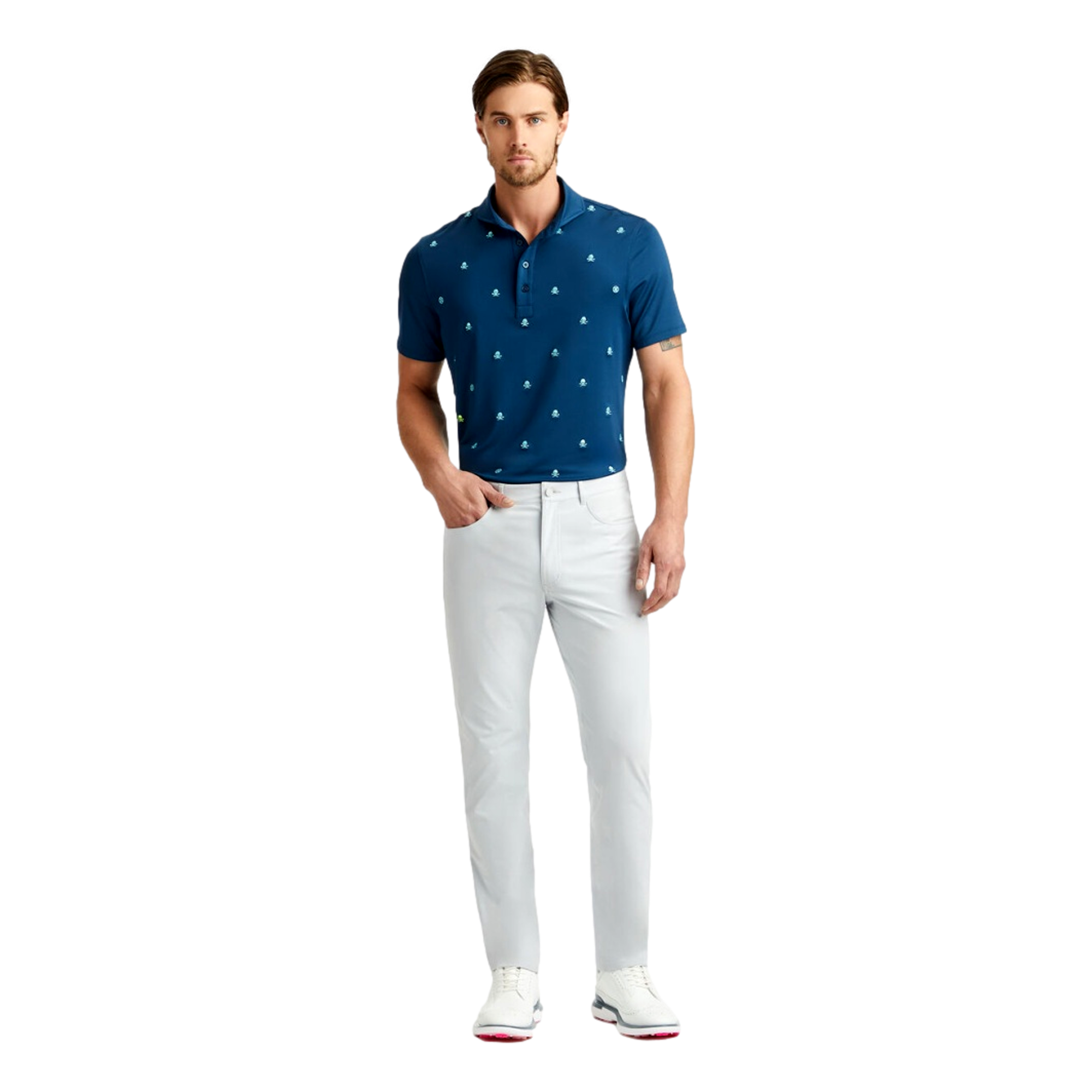 Embroidered Skull & Tee Tech Jersey Golf Polo