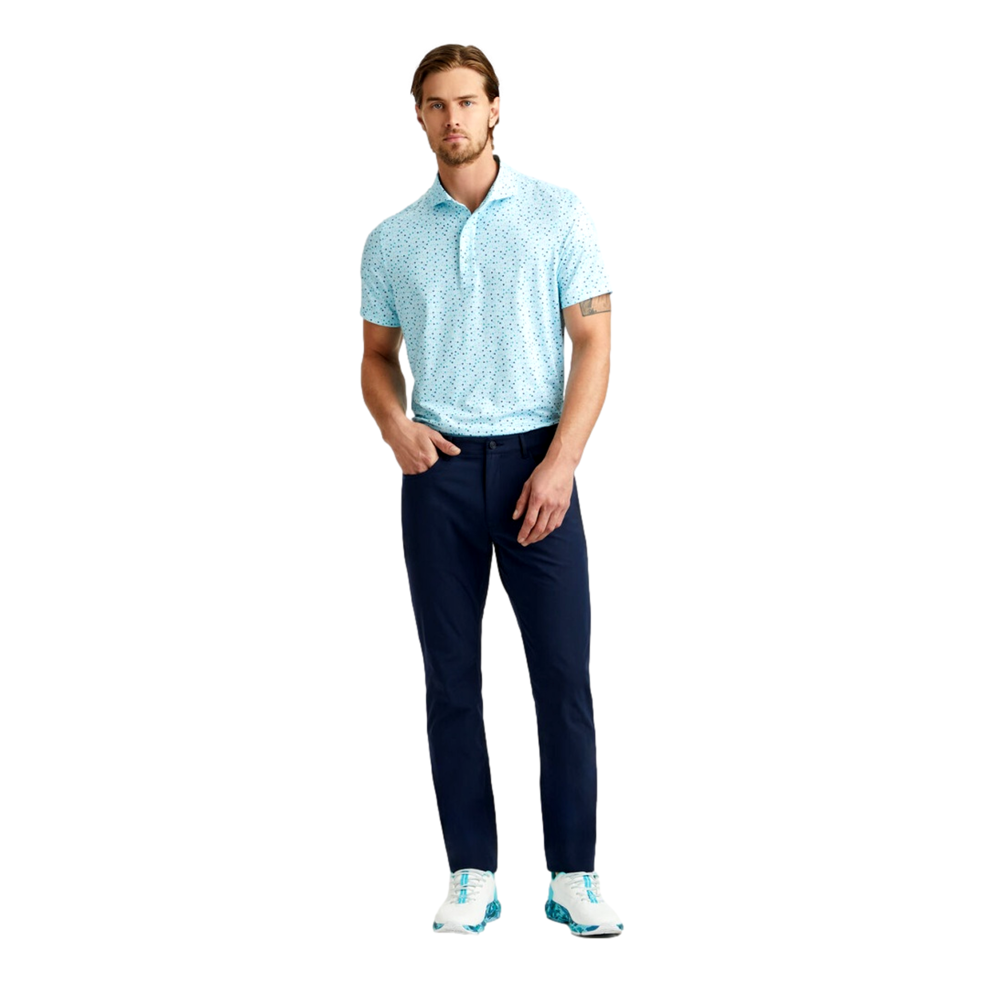 Aye Poppy Tech Jersey Modern Spread Collar Men's Short Sleeve Golf Polo Shirt