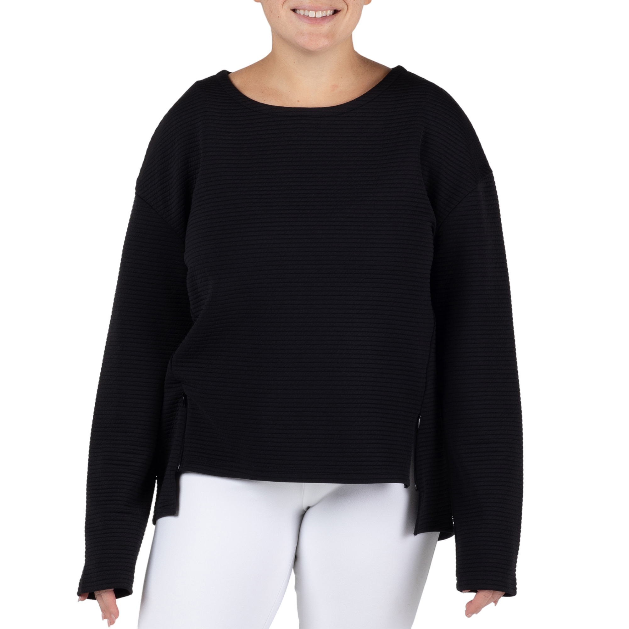 Quilted Boat Neck Long Sleeve Top