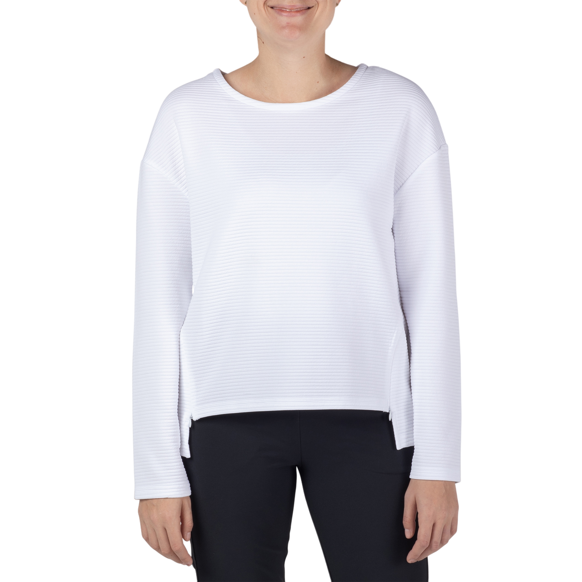 Quilted Boat Neck Long Sleeve Top