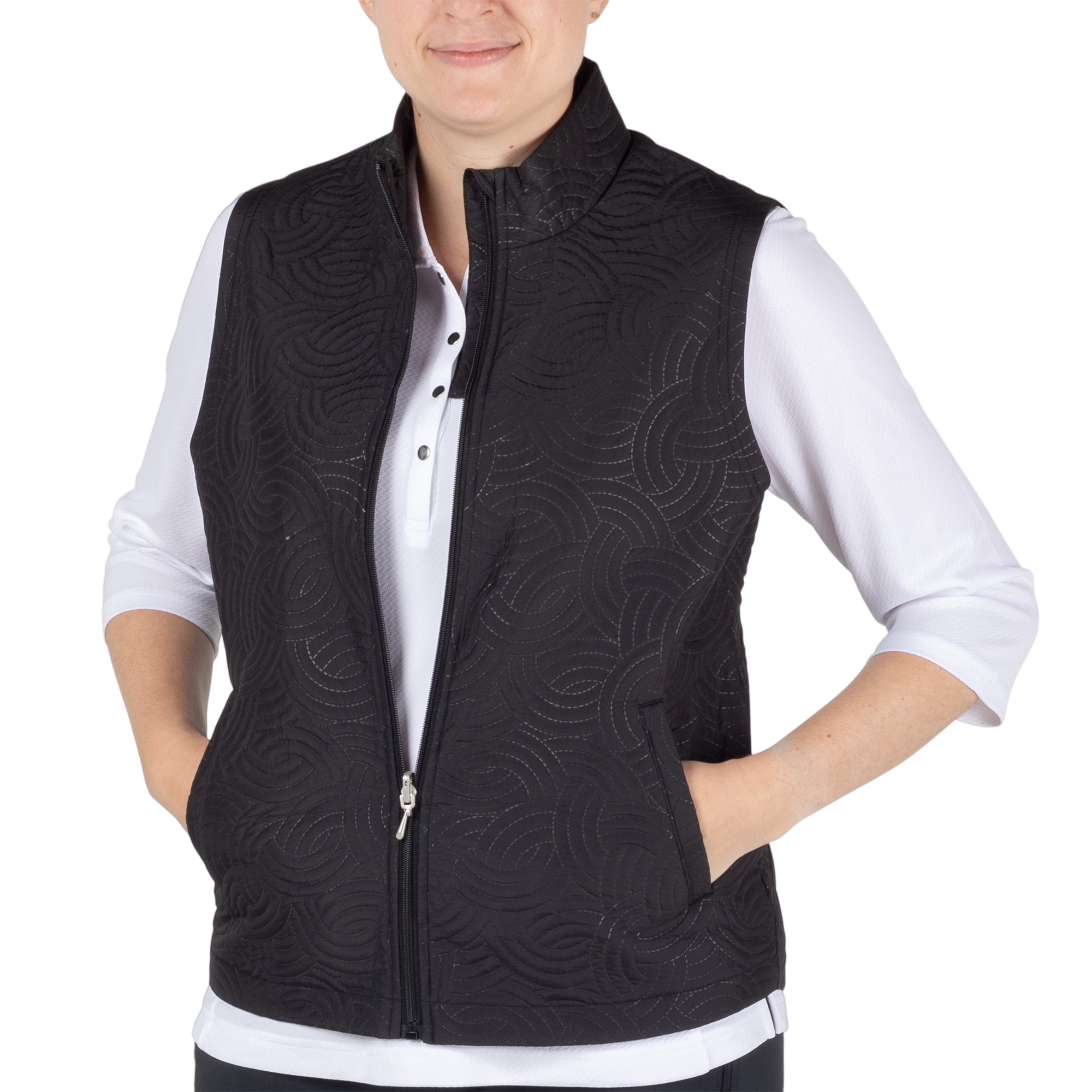 Pebble Beach Quilted LIghtweight Full Zip Vest, Black, XL