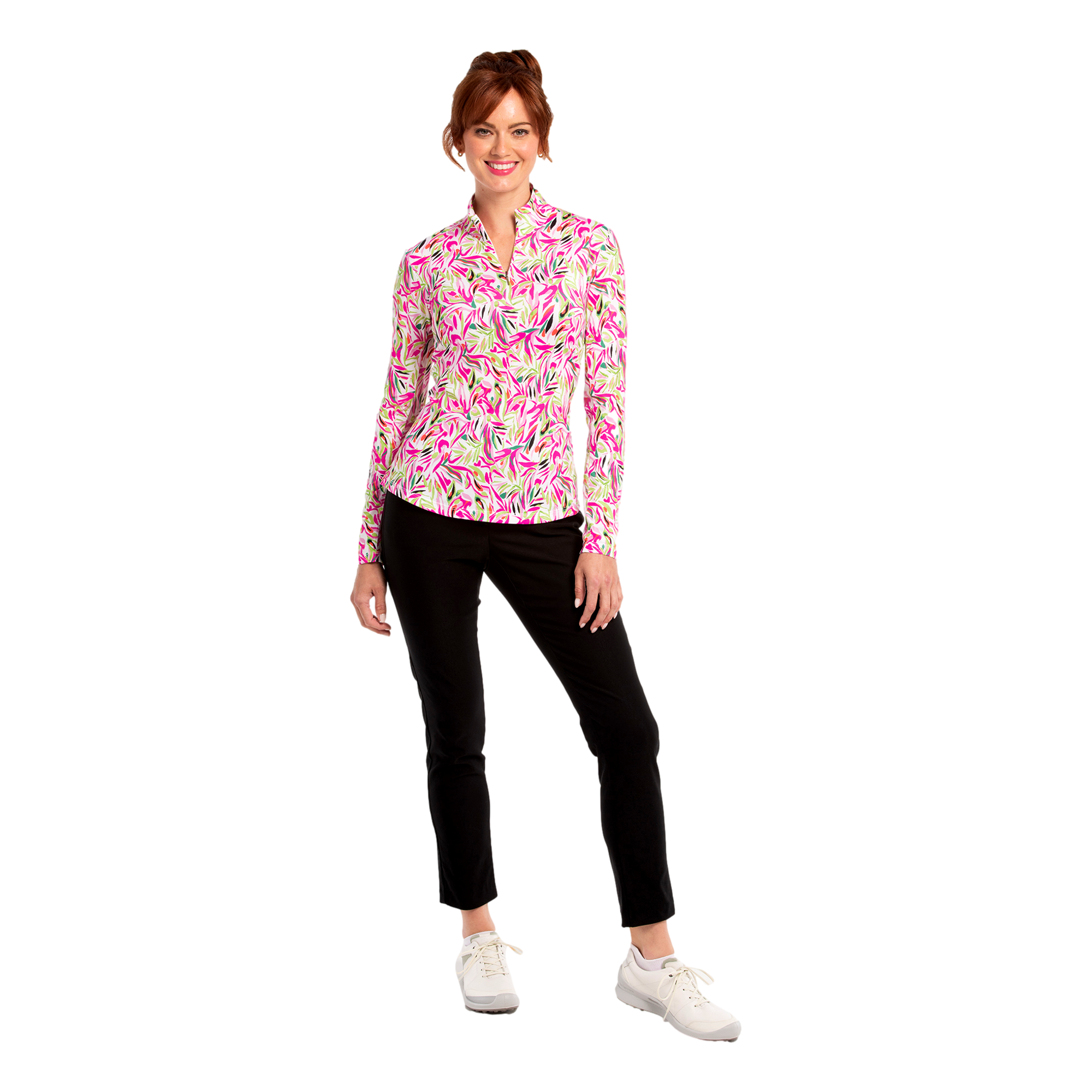 Abstract Tropical Print Quarter Zip Pull Over