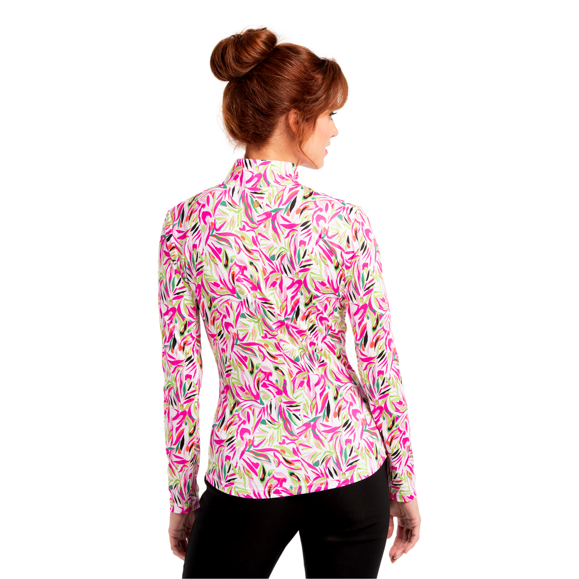 Abstract Tropical Print Quarter Zip Pull Over