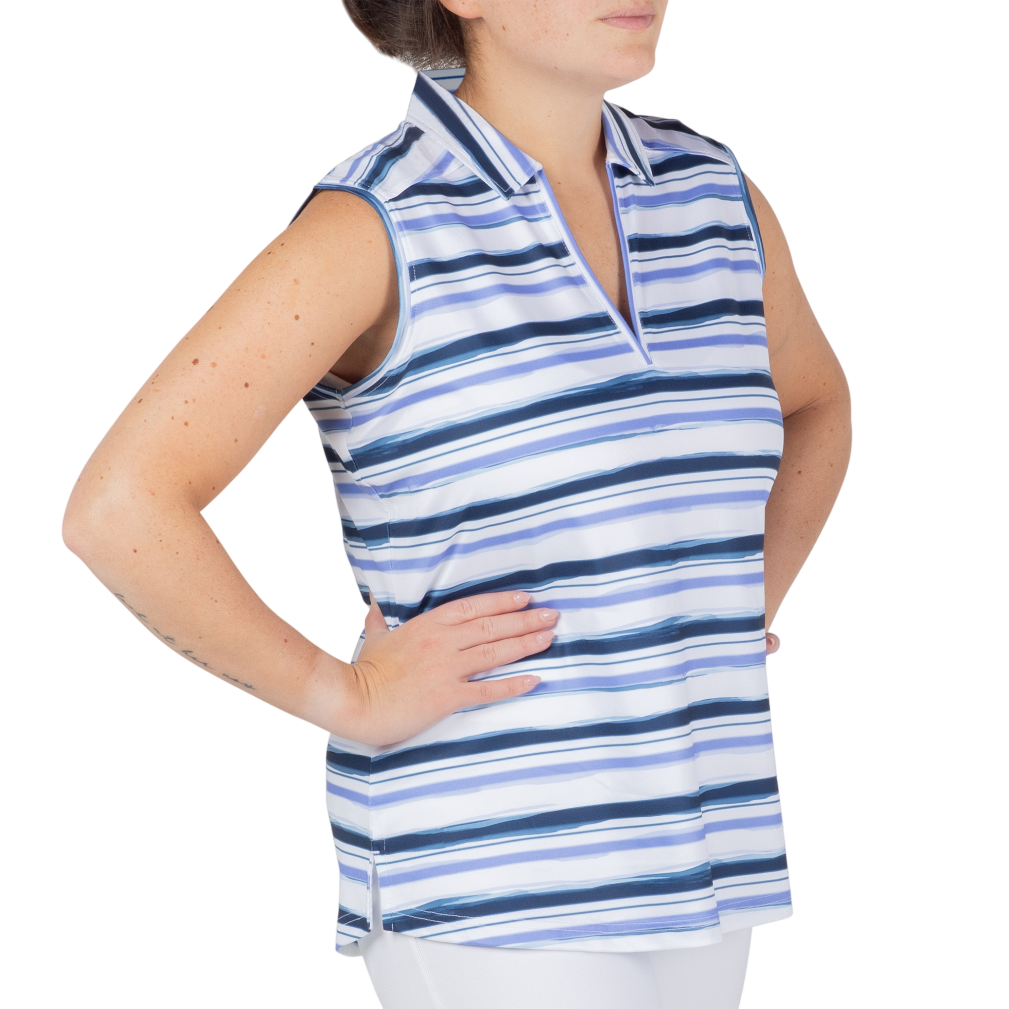 Striped Sleeveless Polo Shirt