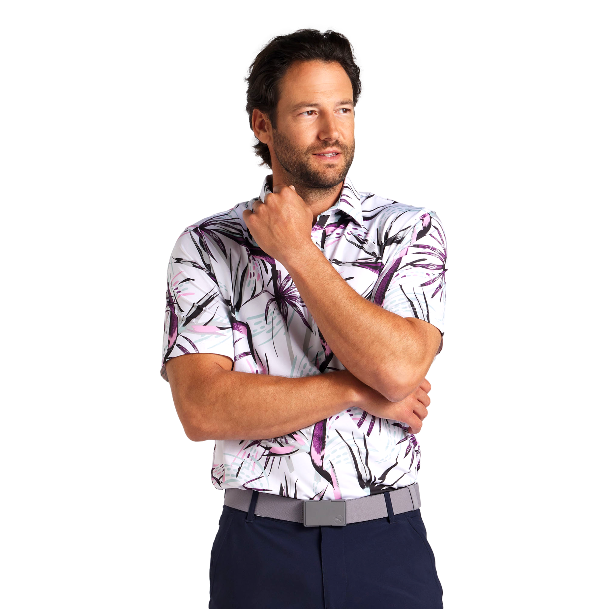 PUMA MATTR Birds of Paradise Golf Polo, White