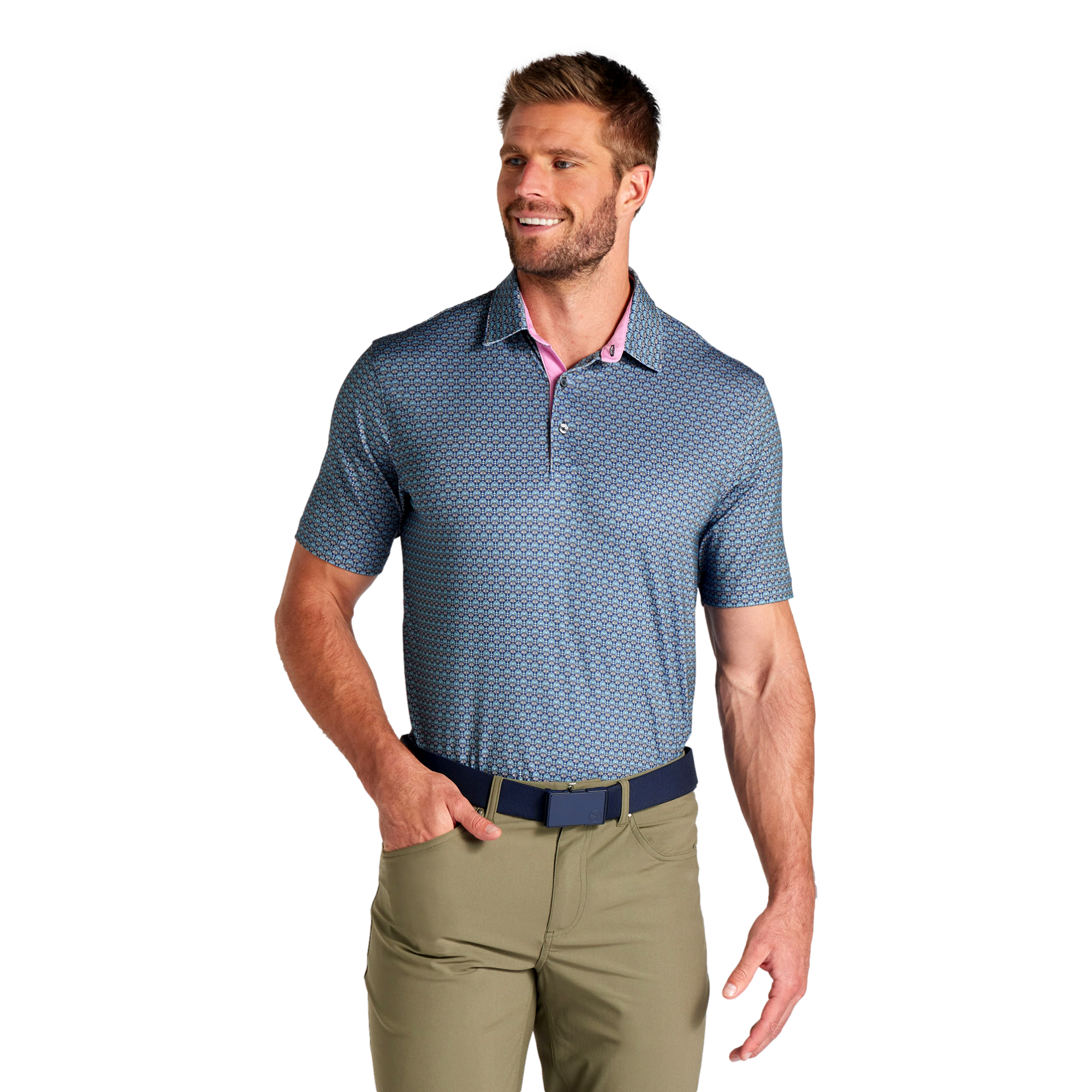 MATTR Palm Deco Men's Short Sleeve Golf Polo Shirt