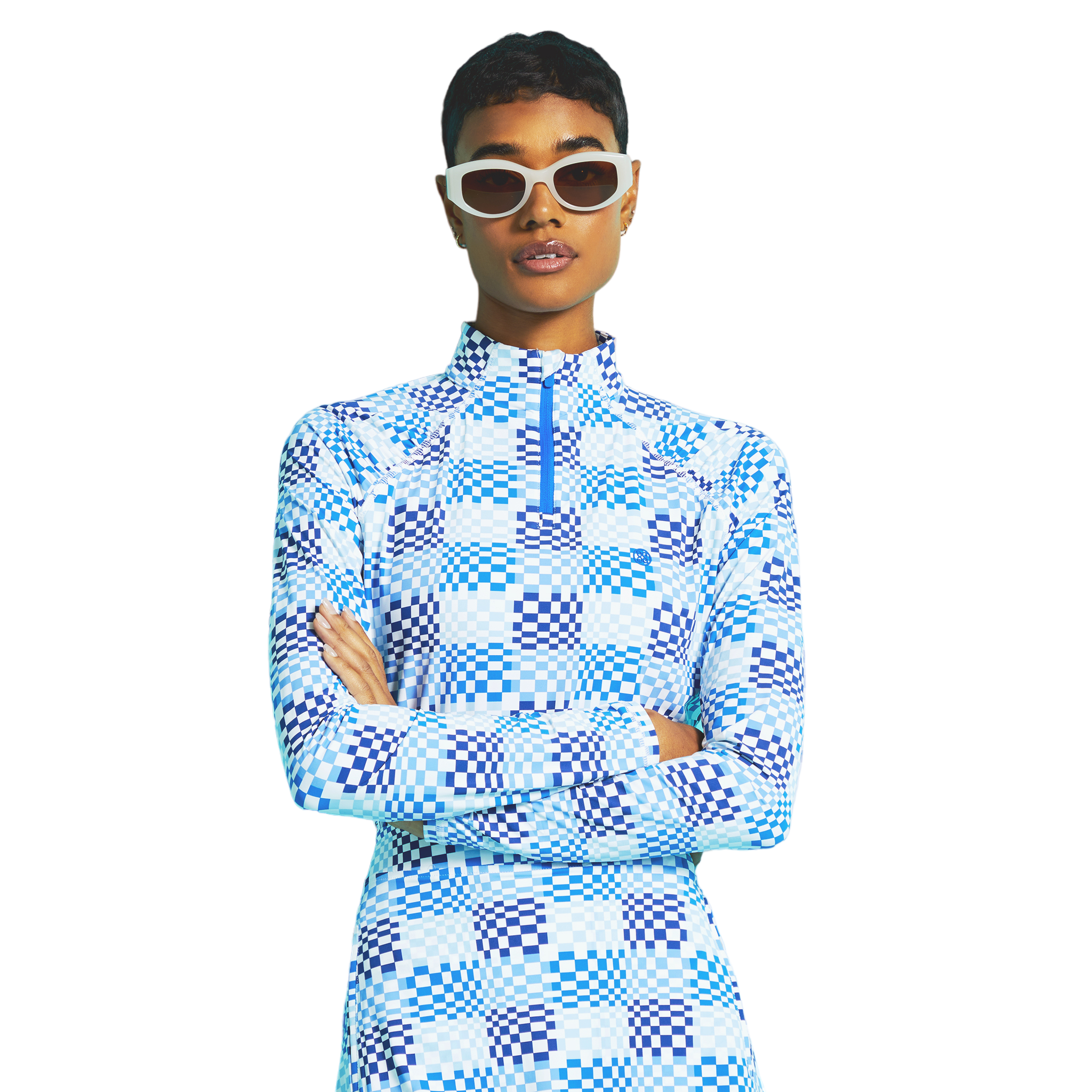 Gradient Checked Long Sleeve Quarter Zip Pull Over