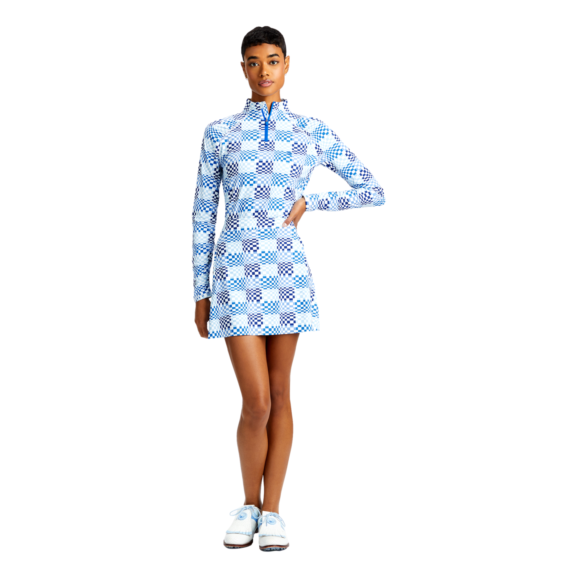 Gradient Checked Long Sleeve Quarter Zip Pull Over