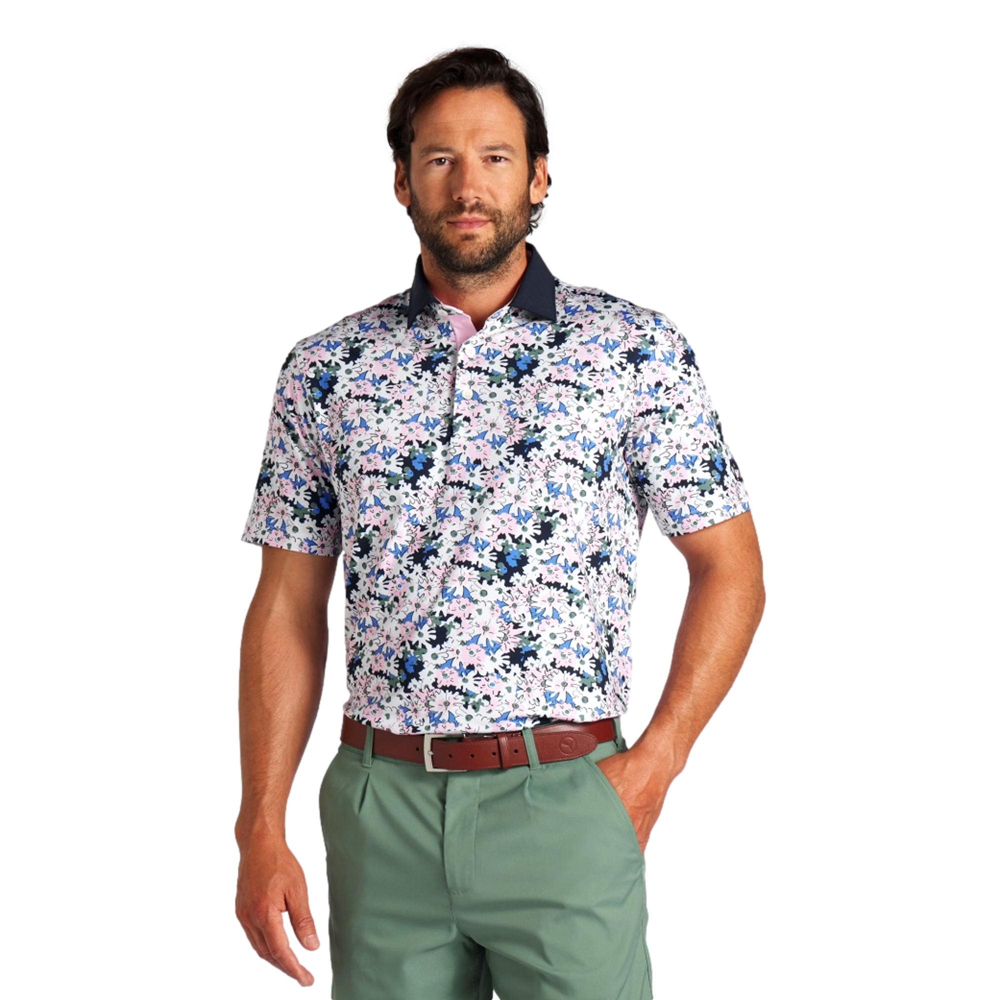 PUMA x ARNOLD PALMER Floral Men's Golf Polo, White/Navy Short Sleeve Top