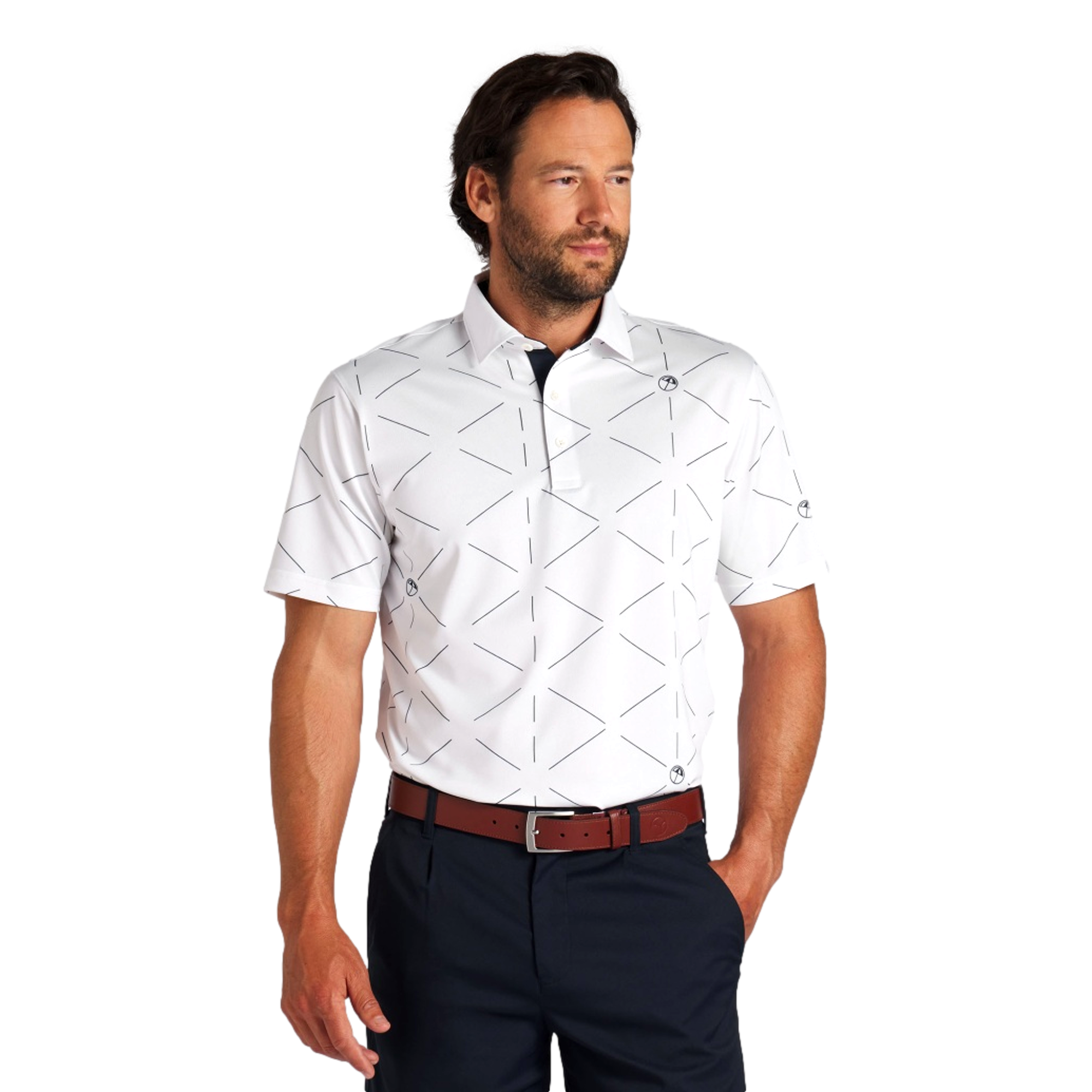 PUMA x ARNOLD PALMER Geo Men's Golf Polo, White/Navy Short Sleeve Top