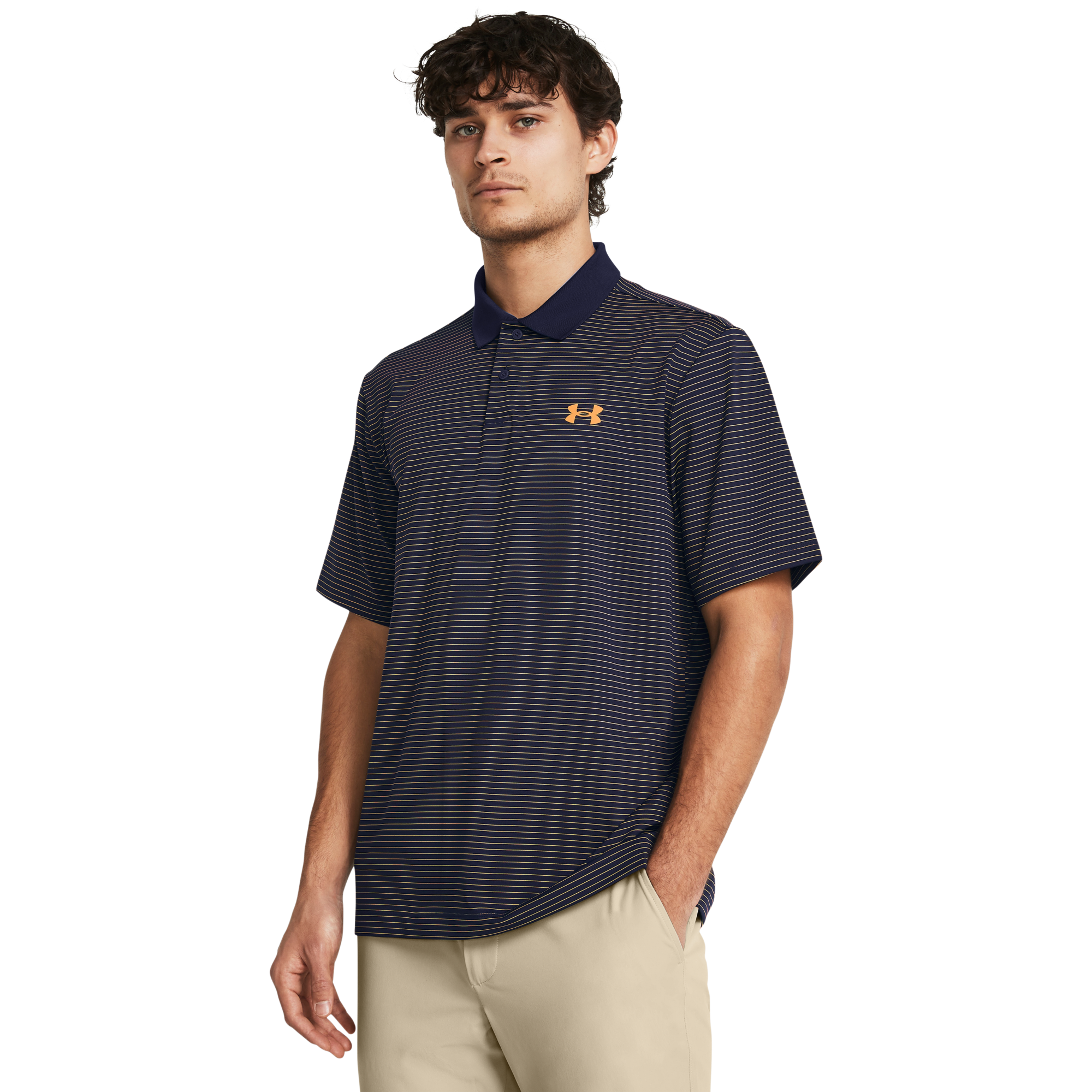 Under Armour Men's UA Matchplay Stripe Polo, Navy/Orange