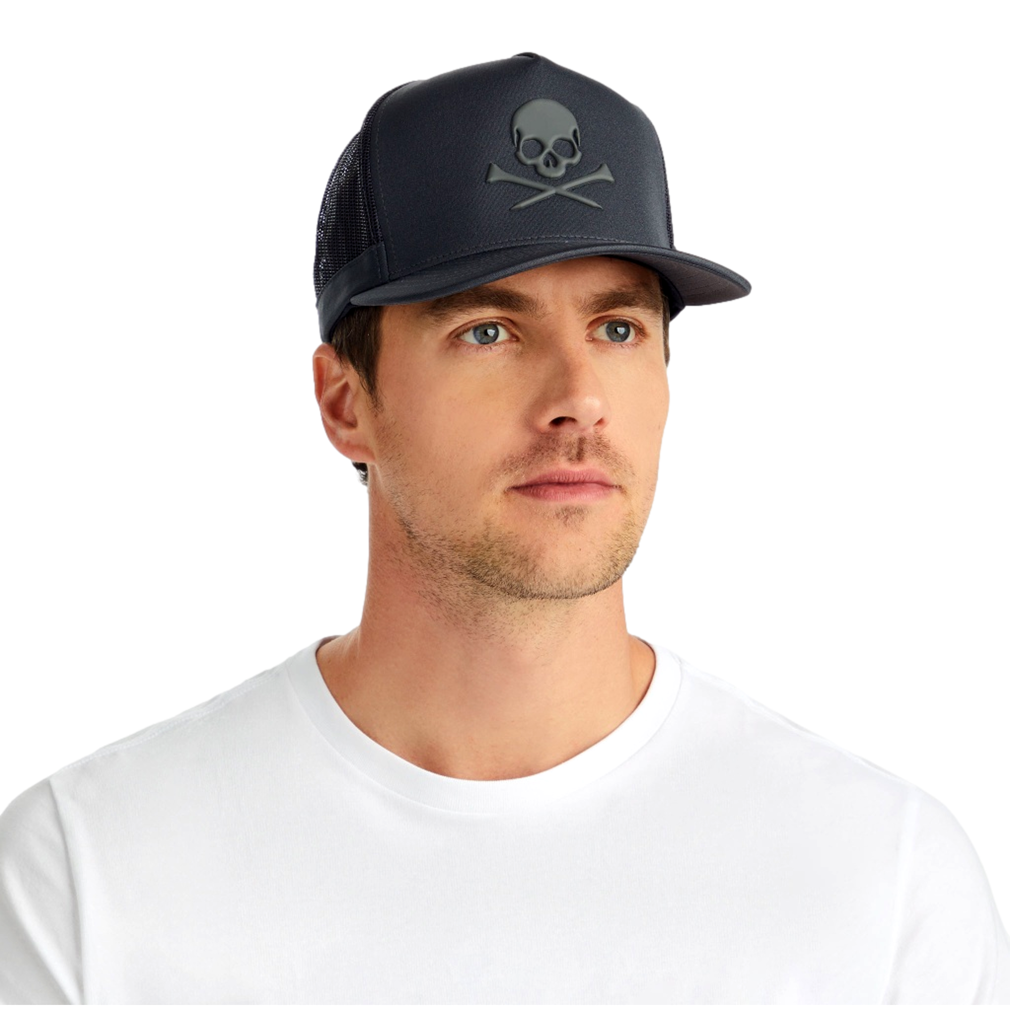 Monochrome Skull & Tees Interlock Knit Tall Trucker Hat