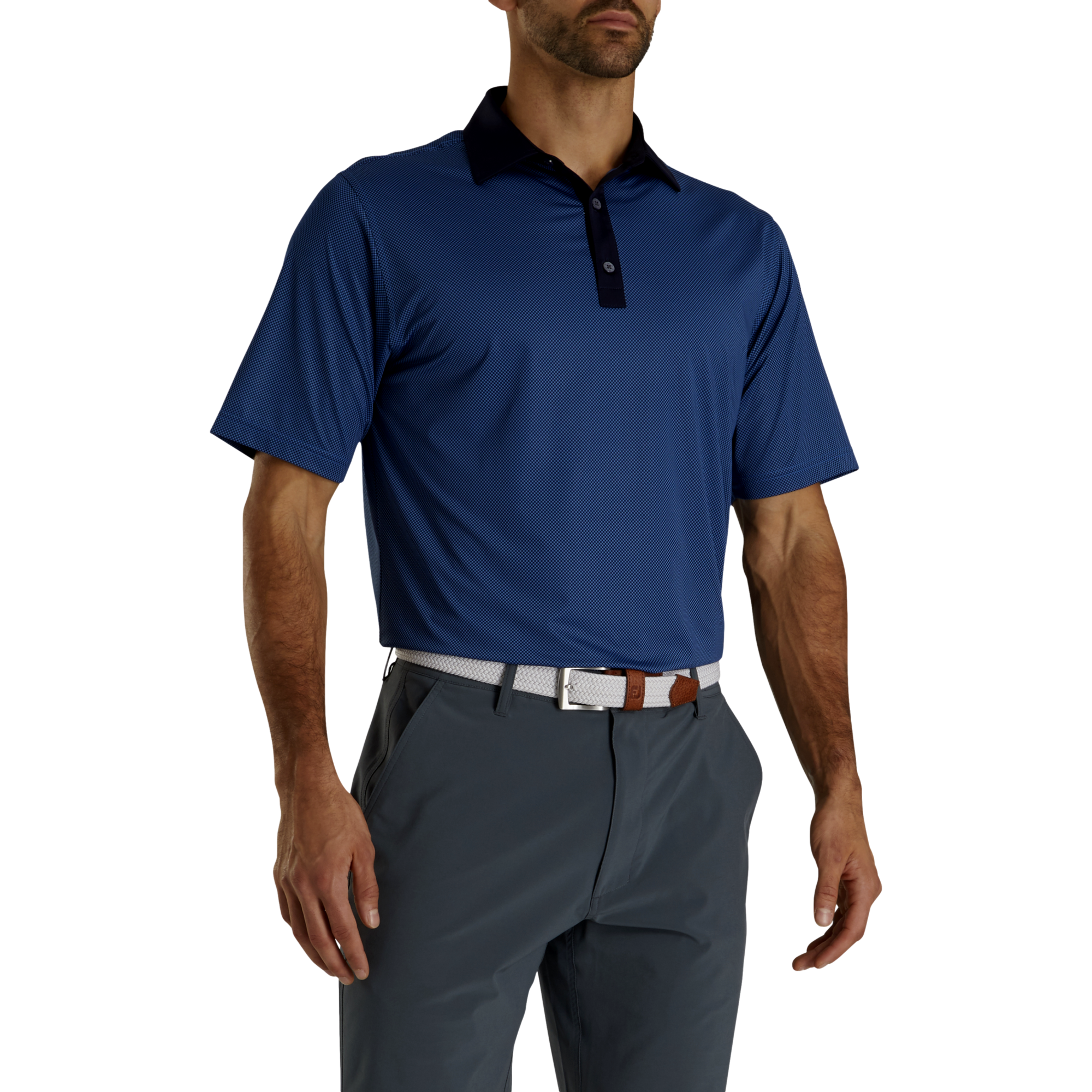 FootJoy Golf Stretch Lisle Mini Check Print Polo