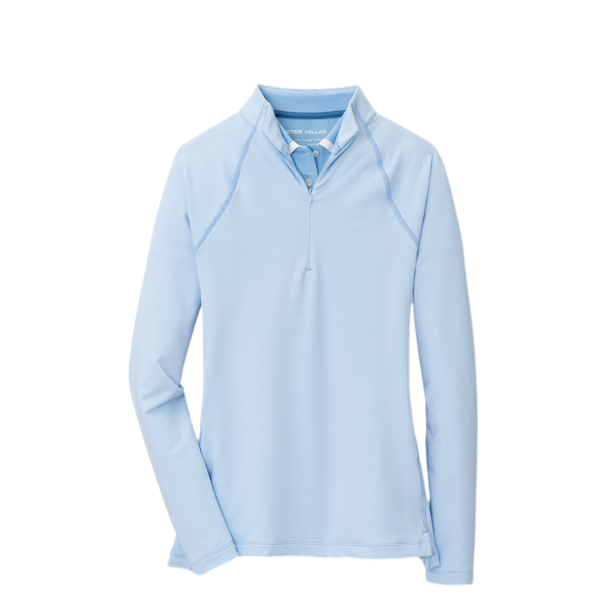 Peter Millar Sugar Striped Raglan Perth Long Sleeve Quarter Zip, Light Blue