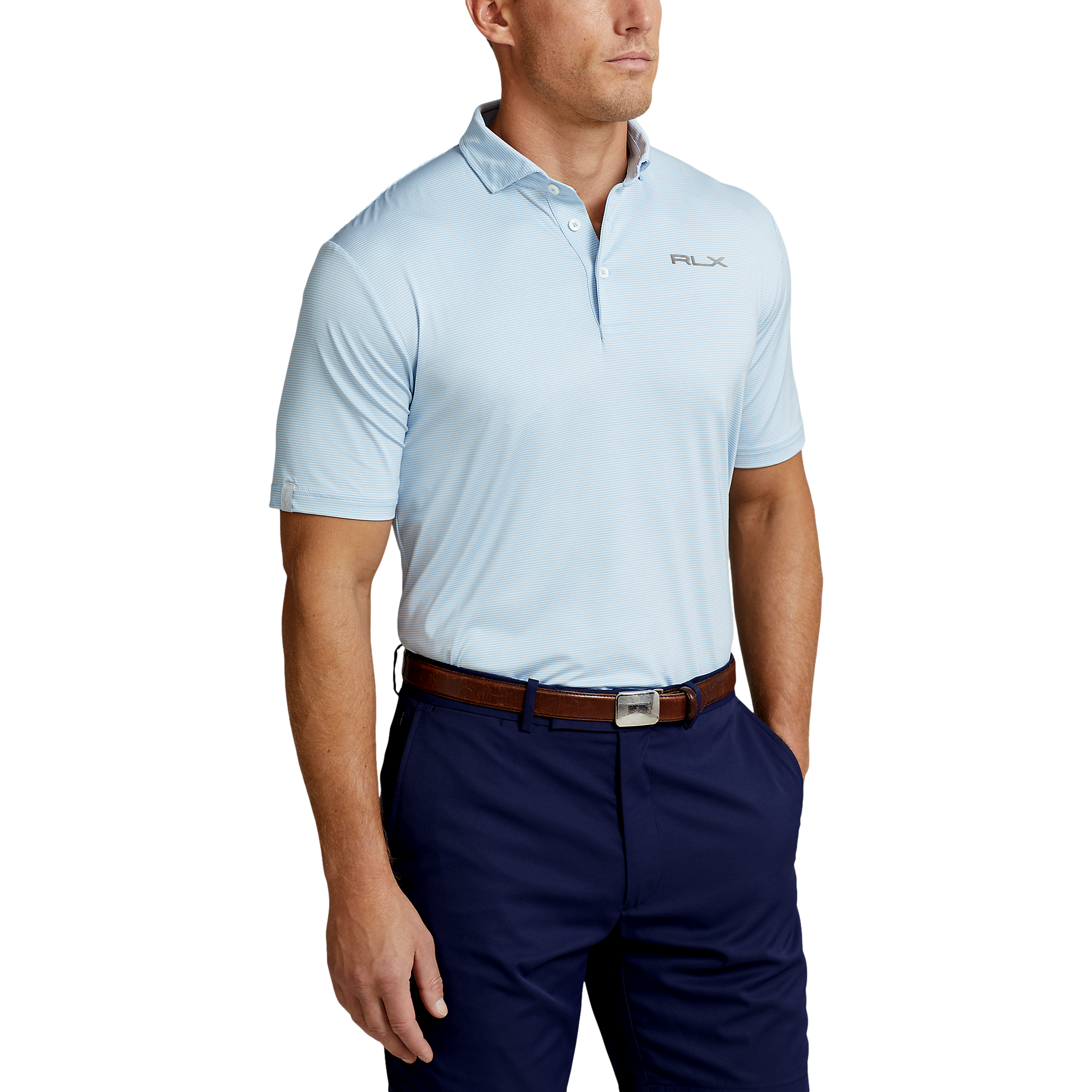 RLX Classic Fit Striped Short Sleeve Polo Shirt, Light Blue