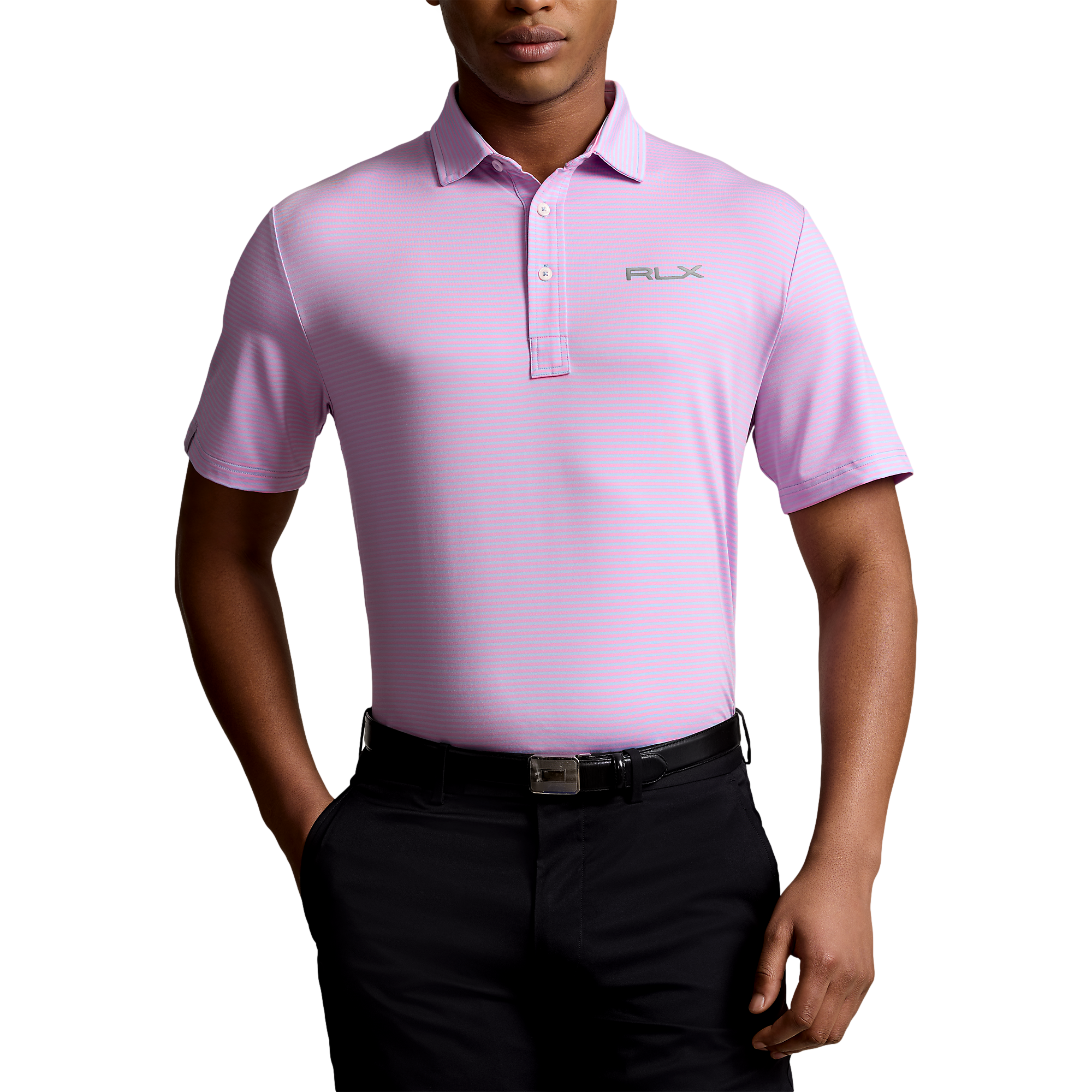 RLX Airflow Performance Striped Short Sleeve Polo Shirt, Pink, XL