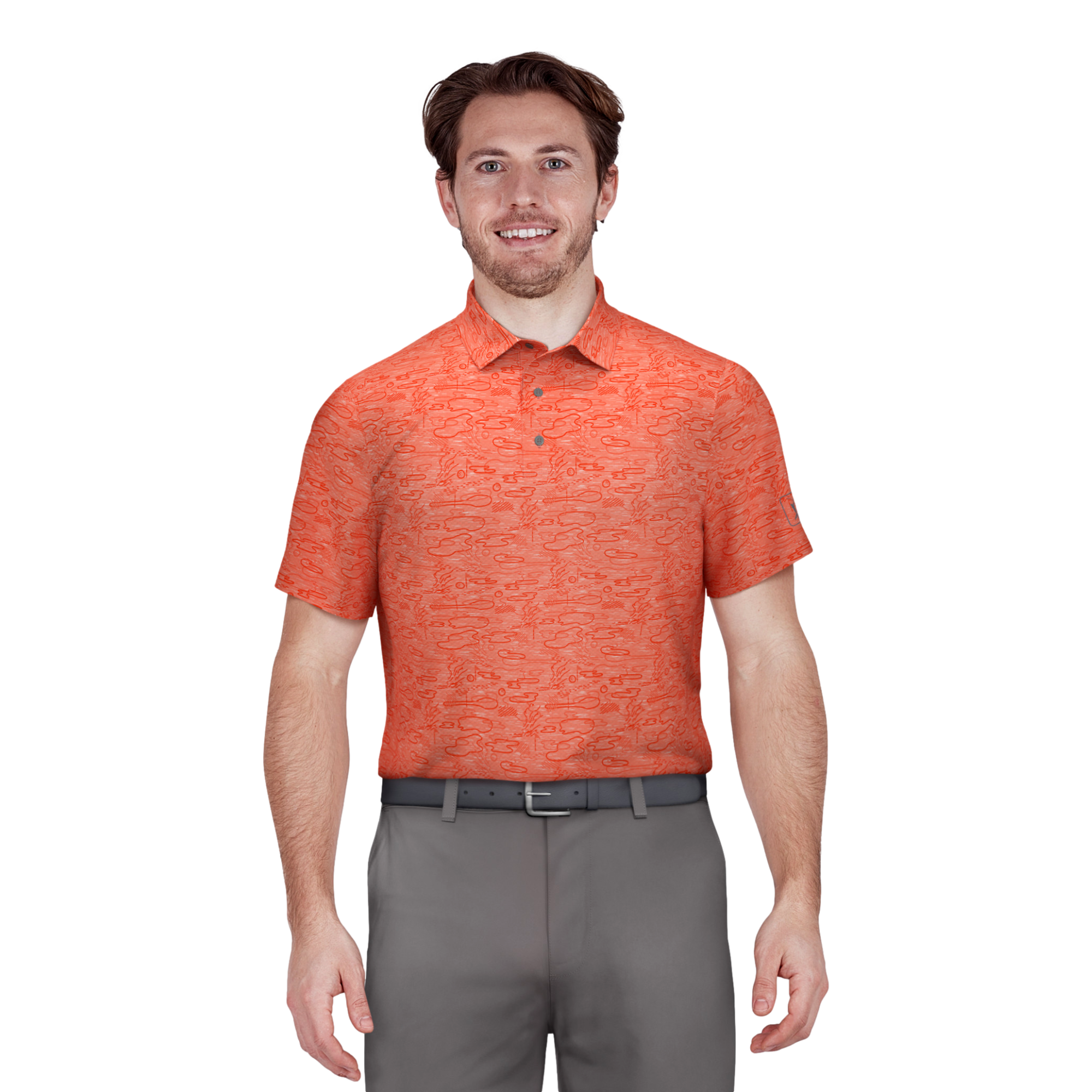 Heather Linear Print Golf Polo