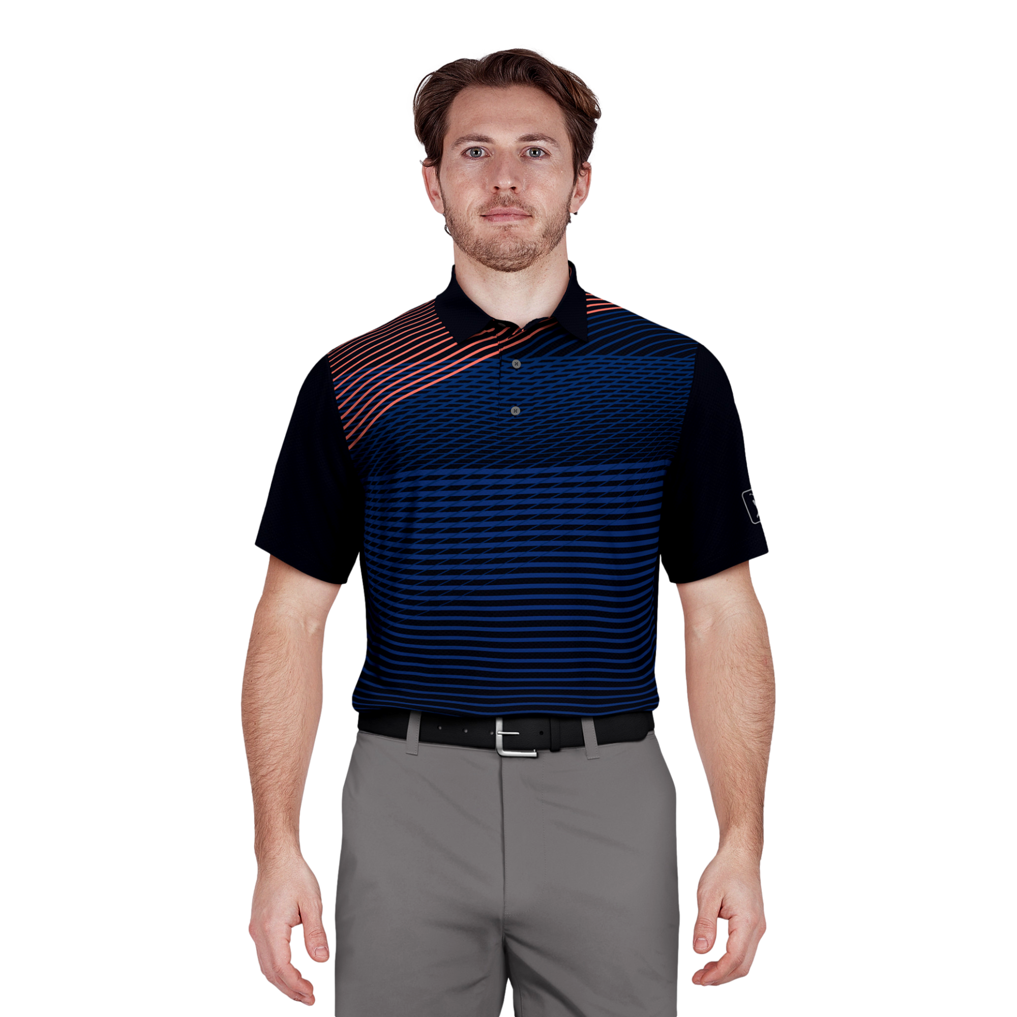 Asymmetric Linear Print Golf Polo